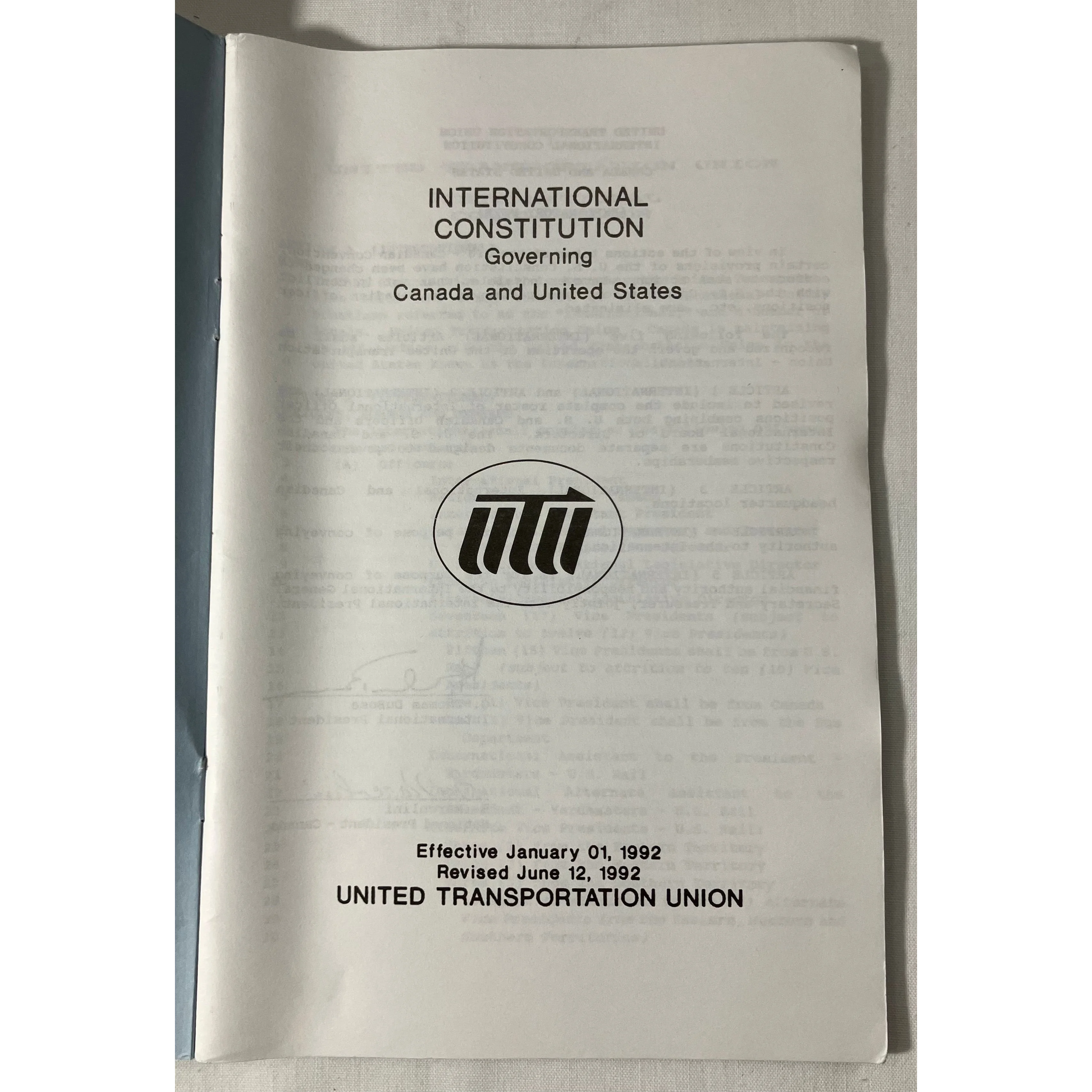 United Transportation Union Constitution Canada and U.S. revised 6/12/1992 — photo 2