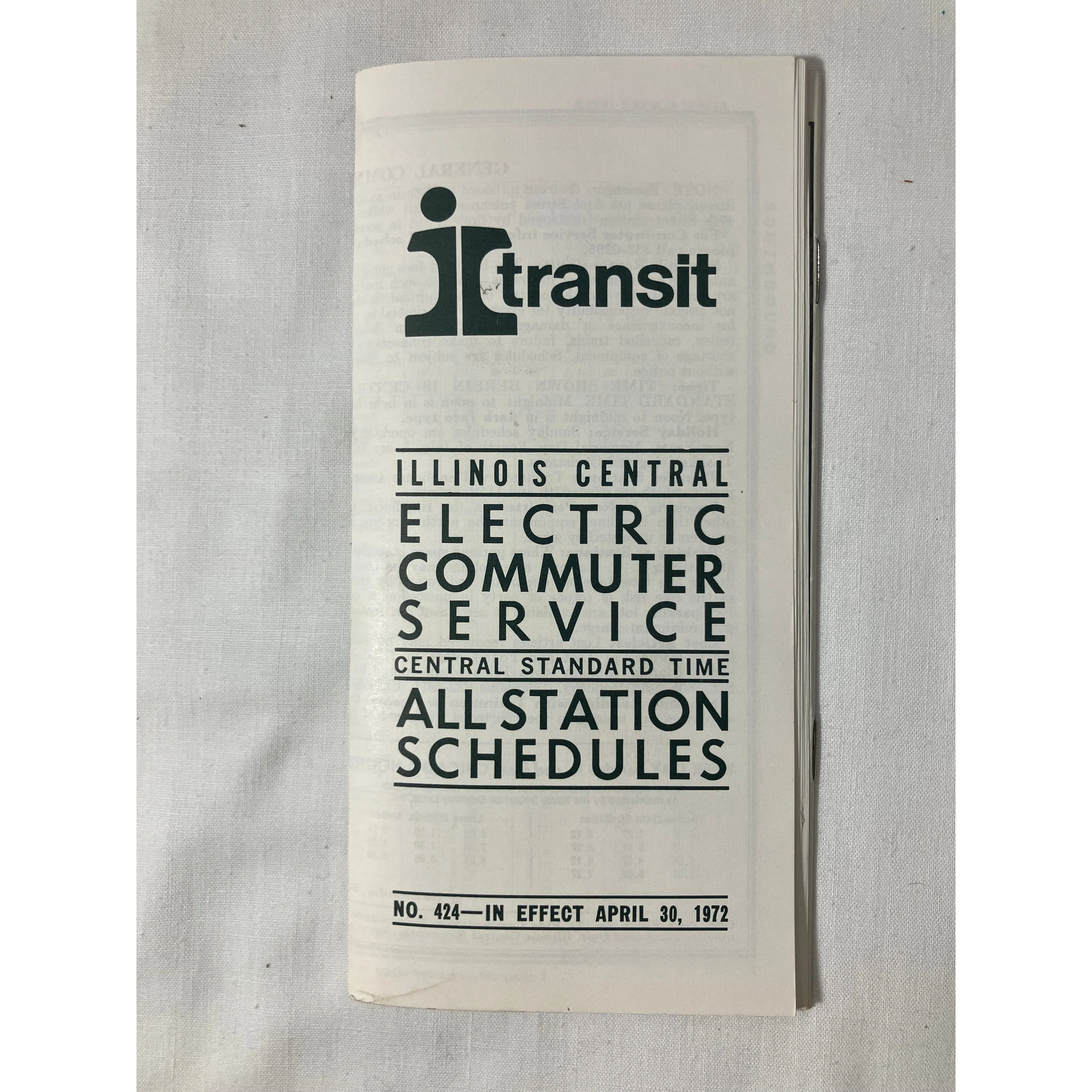 Illinois Central Electric All Station Schedules effective 4/30/1972