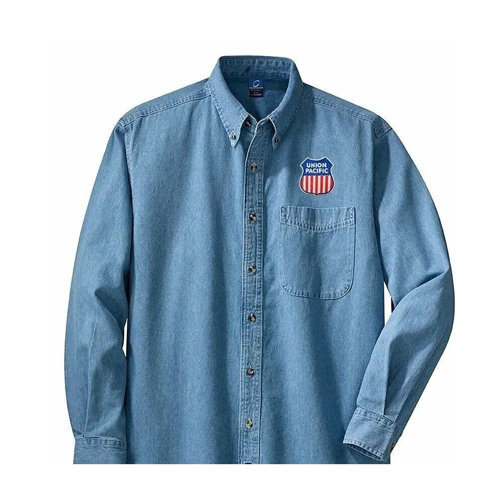 UP SHIELD Denim shirts front logo L.S. or S.S. Dark Denim or Light Denim