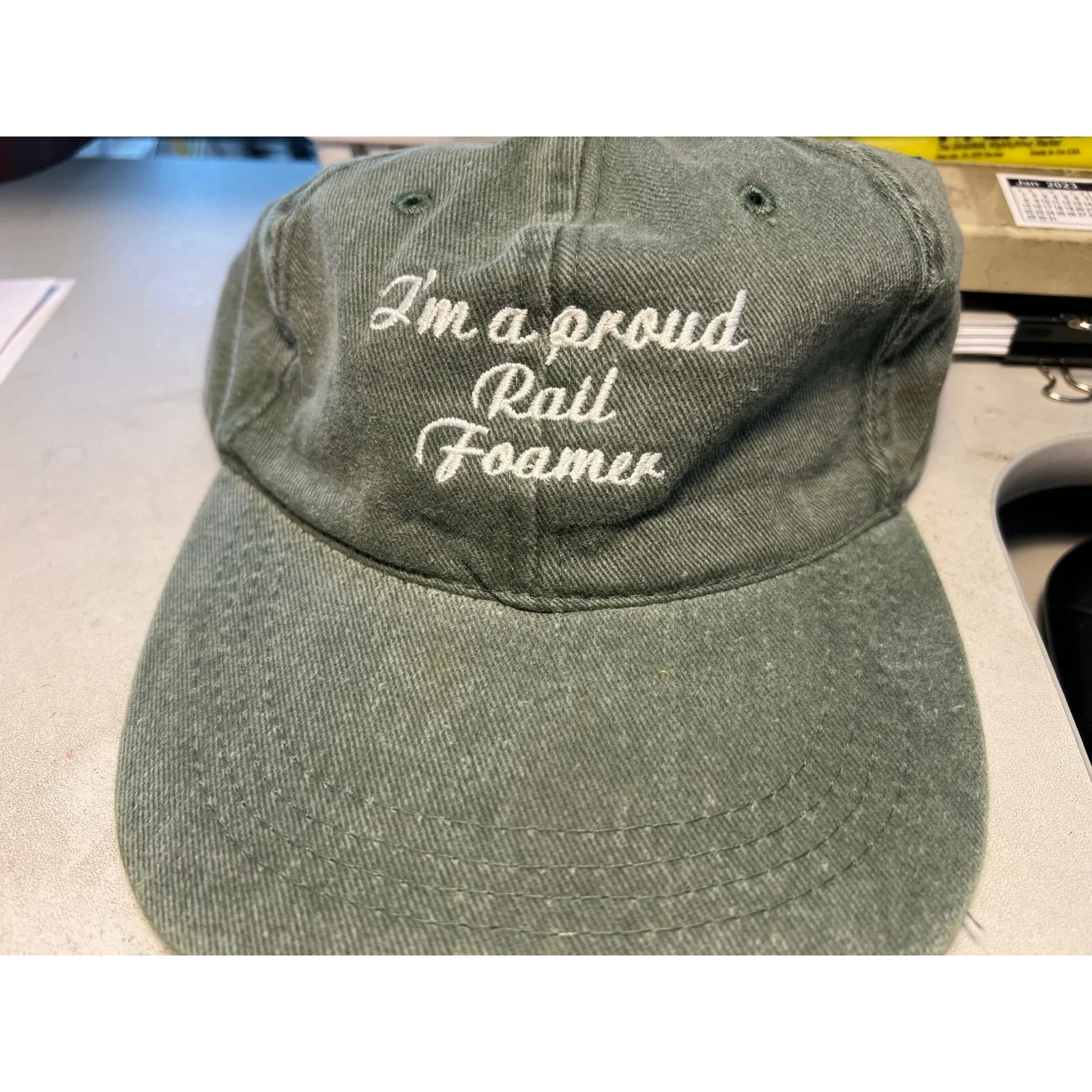 PROUD RAIL FOAMER Embroidered green low-profile cap by JELSMA GRAPHICS