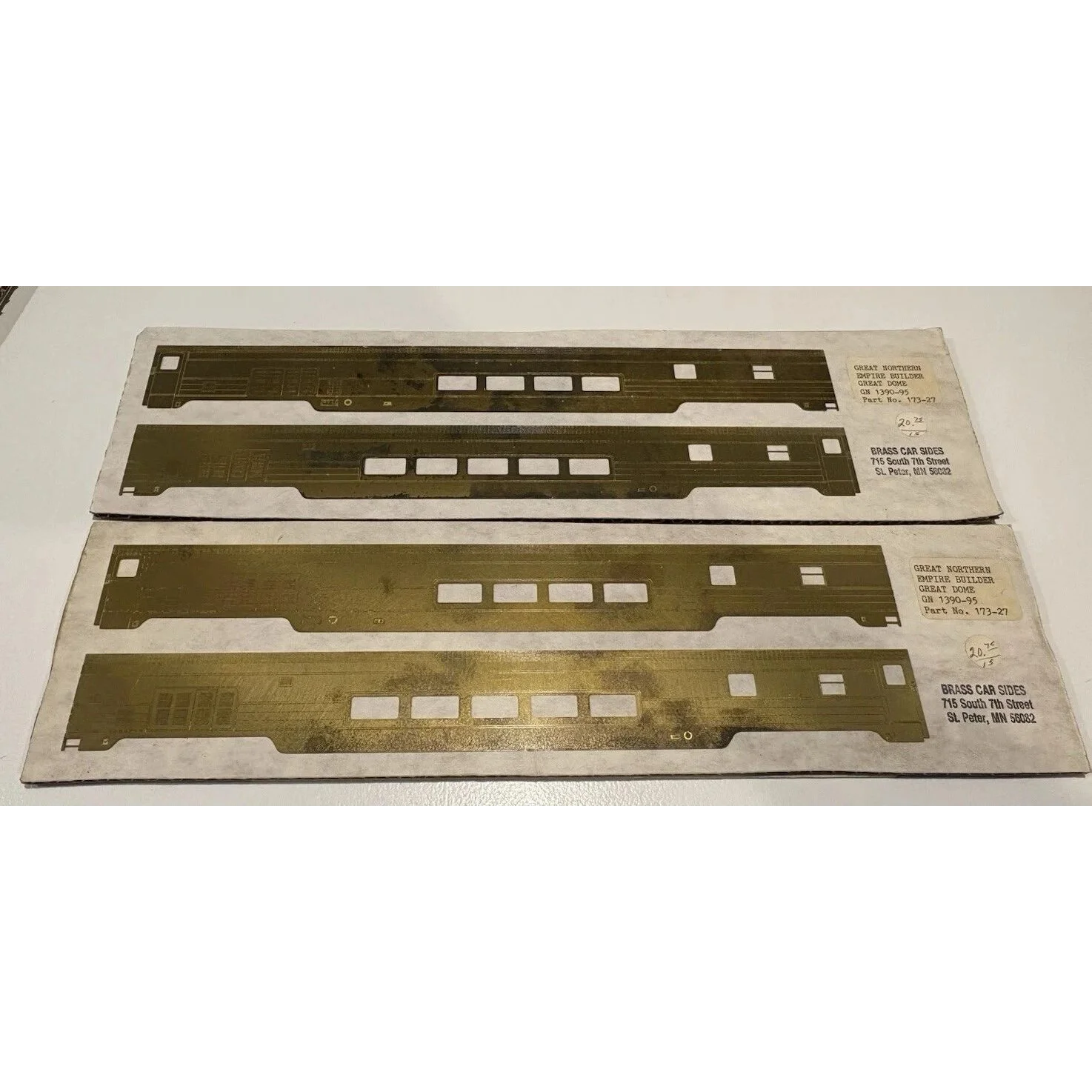 BRASS car sides FULL DOME GN CAR SIDES HO SCALE SET OF TWO FOR TWO CARS — photo 2