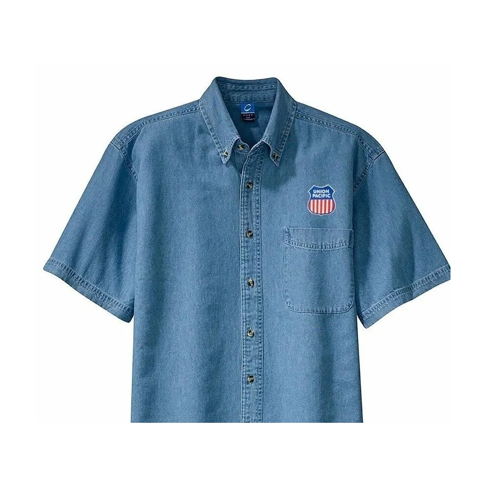 UP SHIELD Denim shirts front logo L.S. or S.S. Dark Denim or Light Denim — photo 2