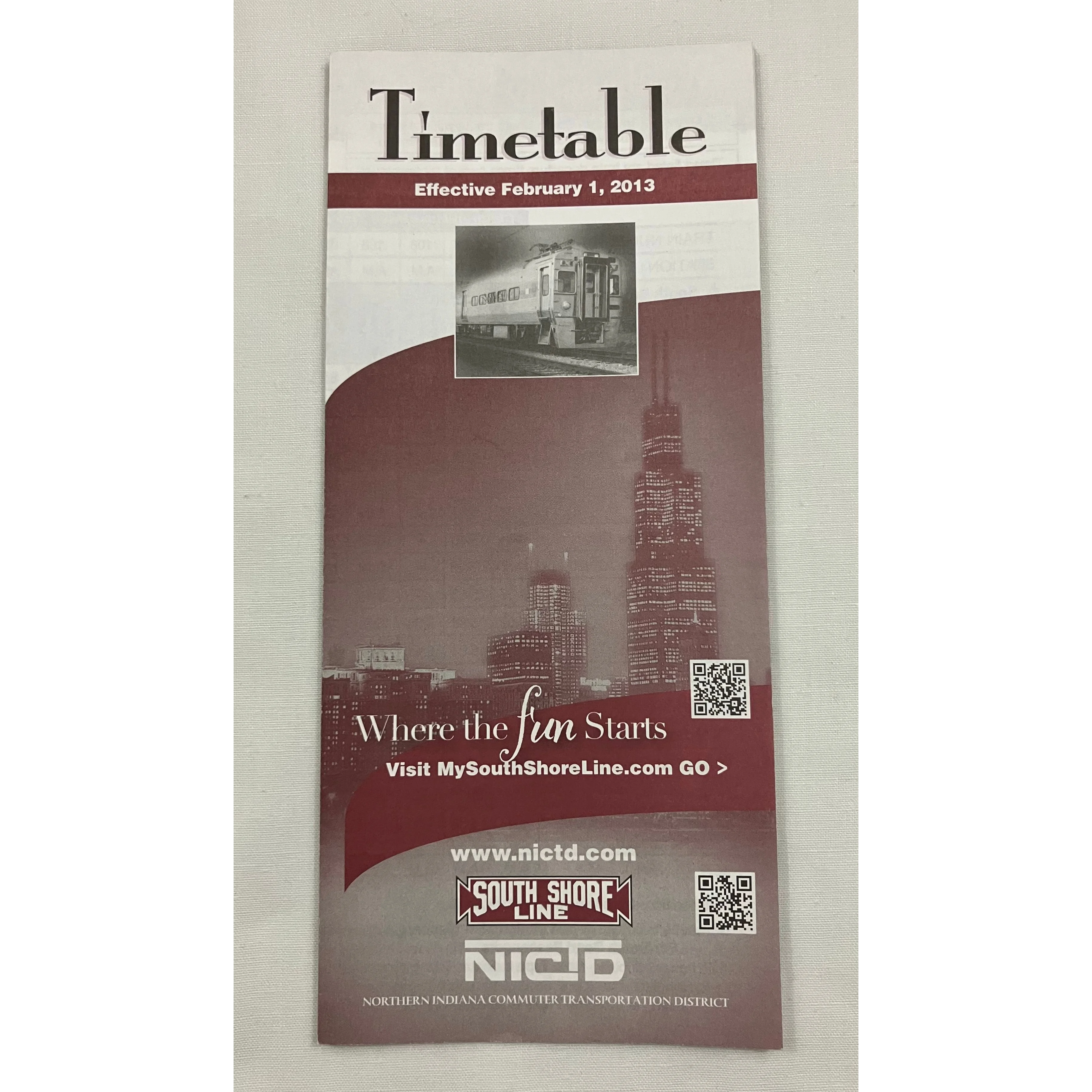 South Shore Line/NICTD vintage trains timetable effective 2/1/2013