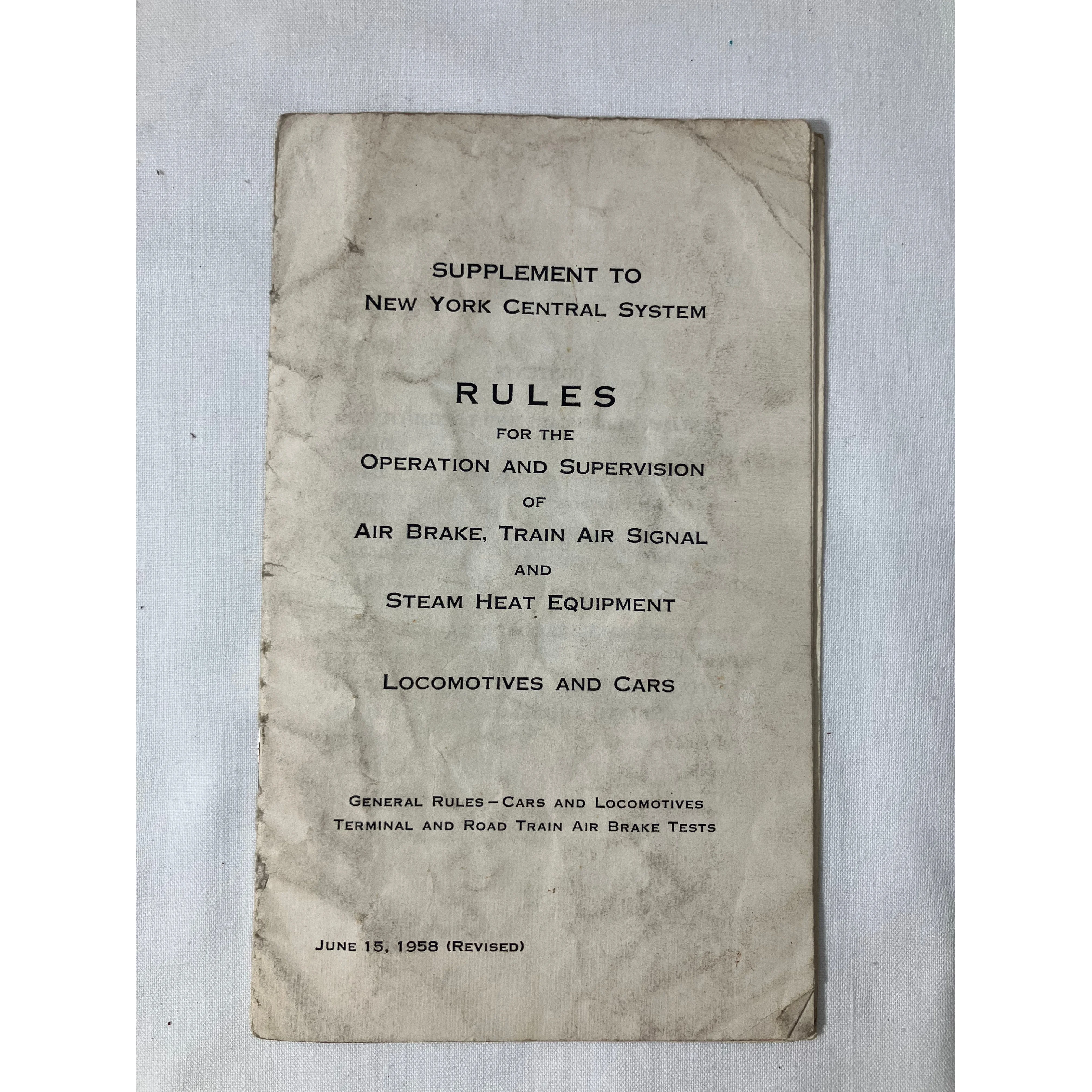 NYC Supplement to Rules for Operation of Air Brake, Train Air Signal & Steam Heat