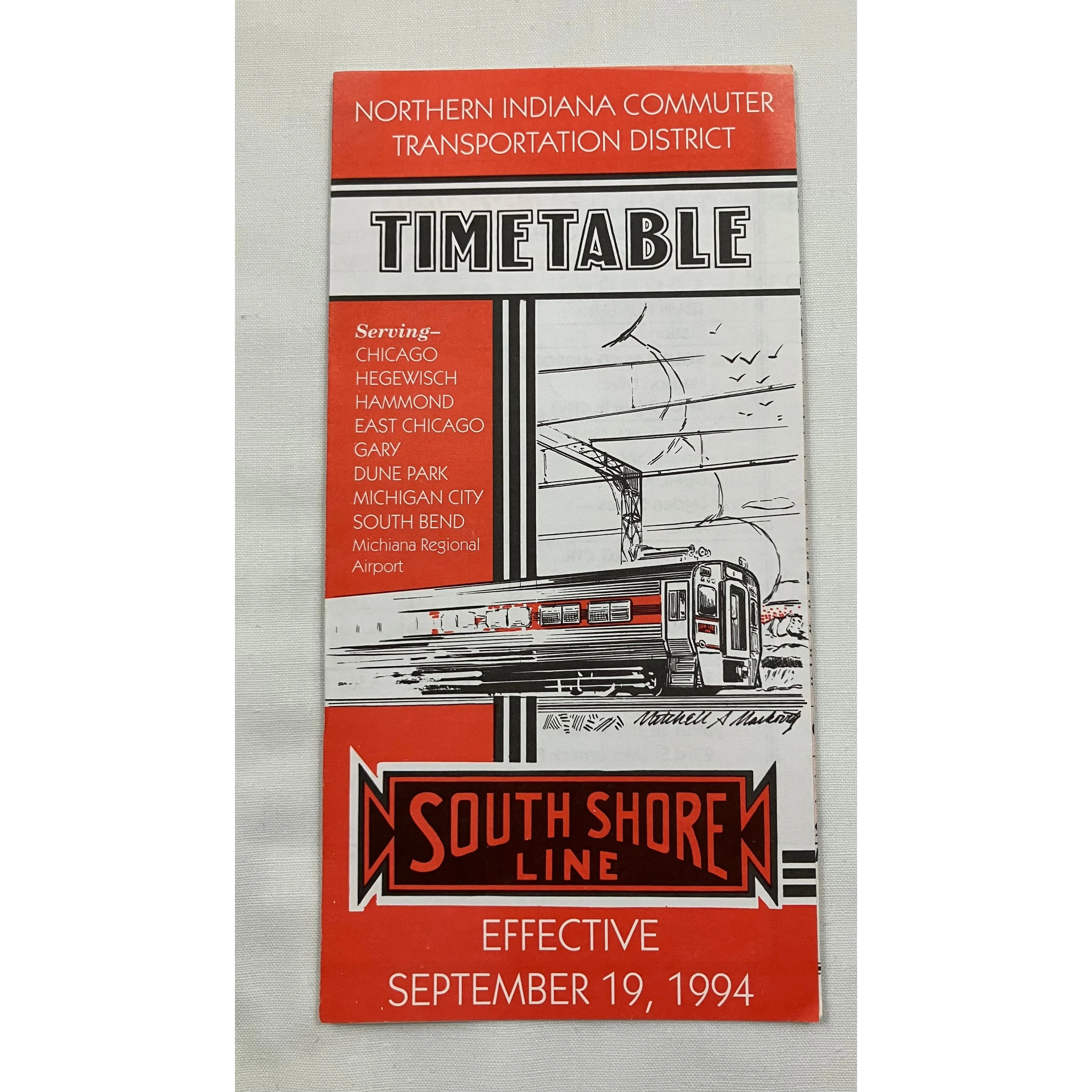 South Shore Line/NICTD Trains timetable effective 9/19/1994