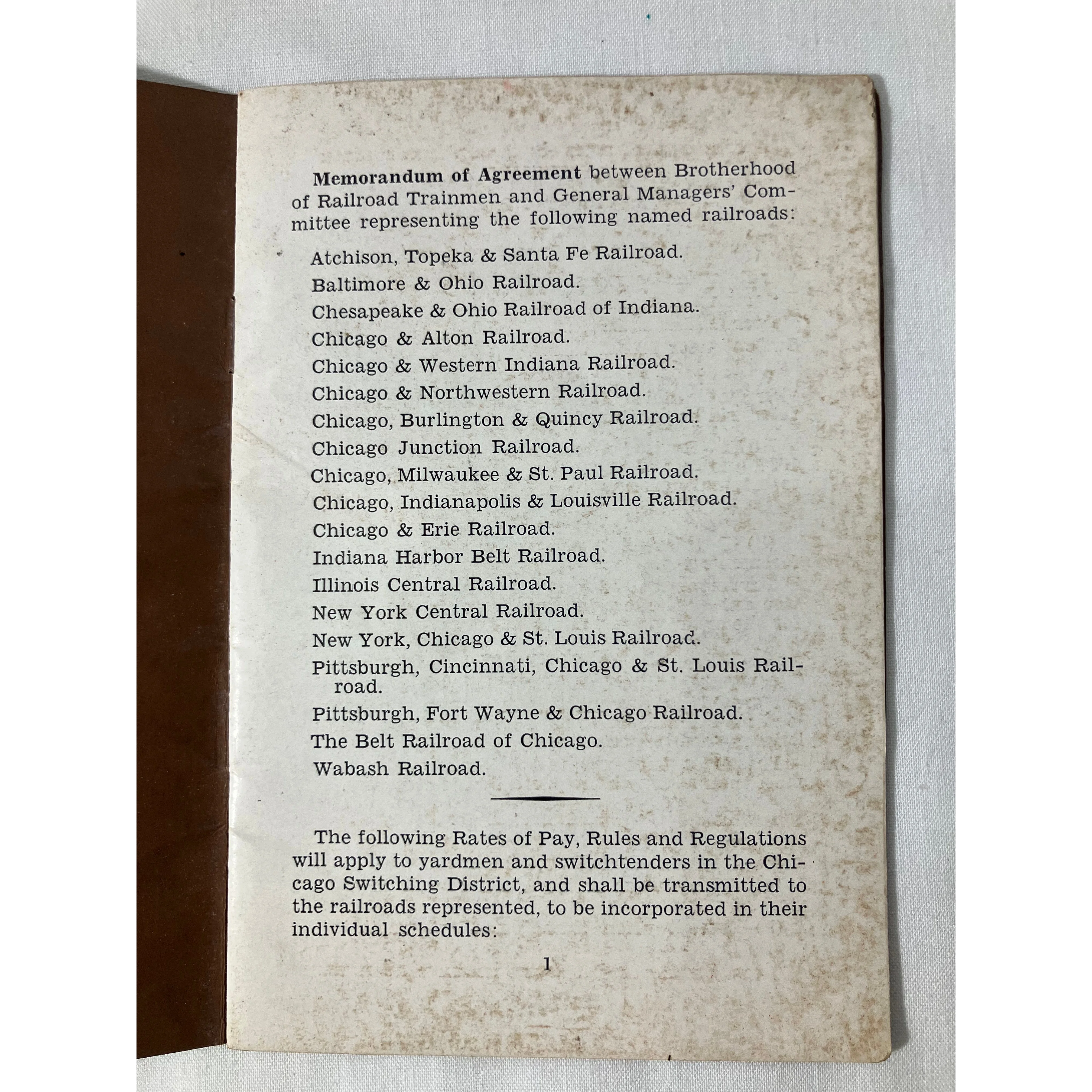 Rules & Rates of Pay of Yardmen/Chicago Switching District/Memo of Agreement, 1937? — photo 2