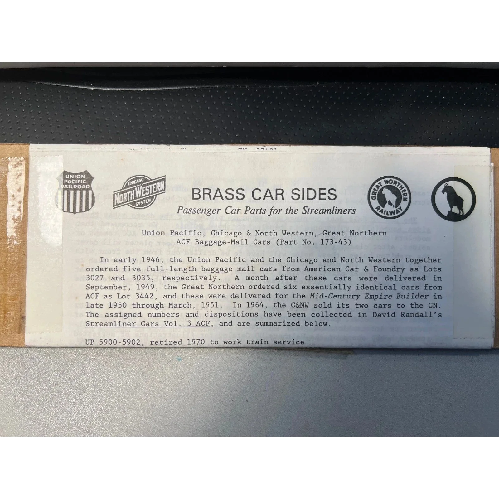 BRASS BAGGAGE MAIL ACF CAR UP GN C&NW CAR SIDES HO SCALE jelsmagraphics (3841) — photo 3