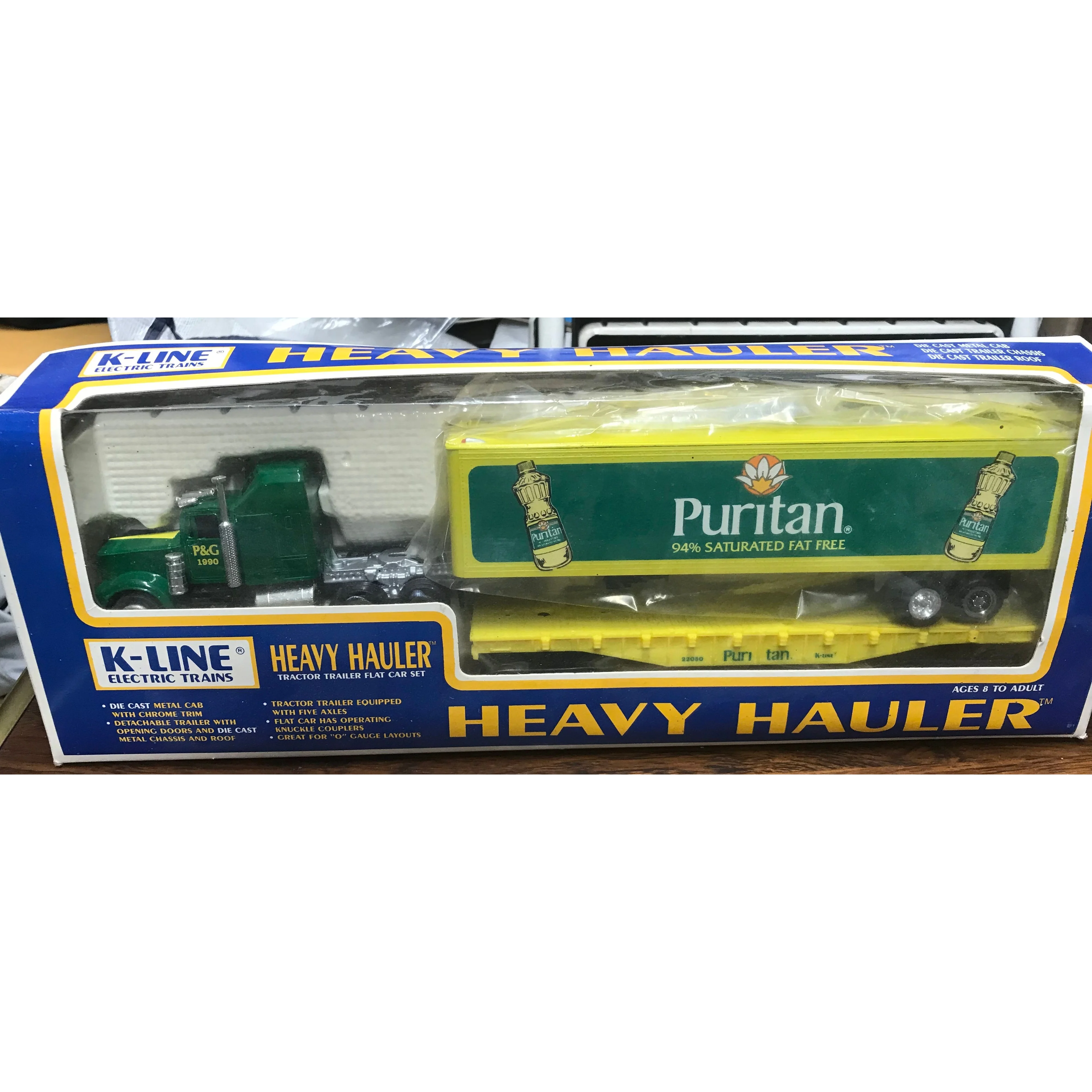 VINTAGE NOS K-LINE O Gauge Heavy Hauler Puritan Tractor Trailer On Flatcar 22050