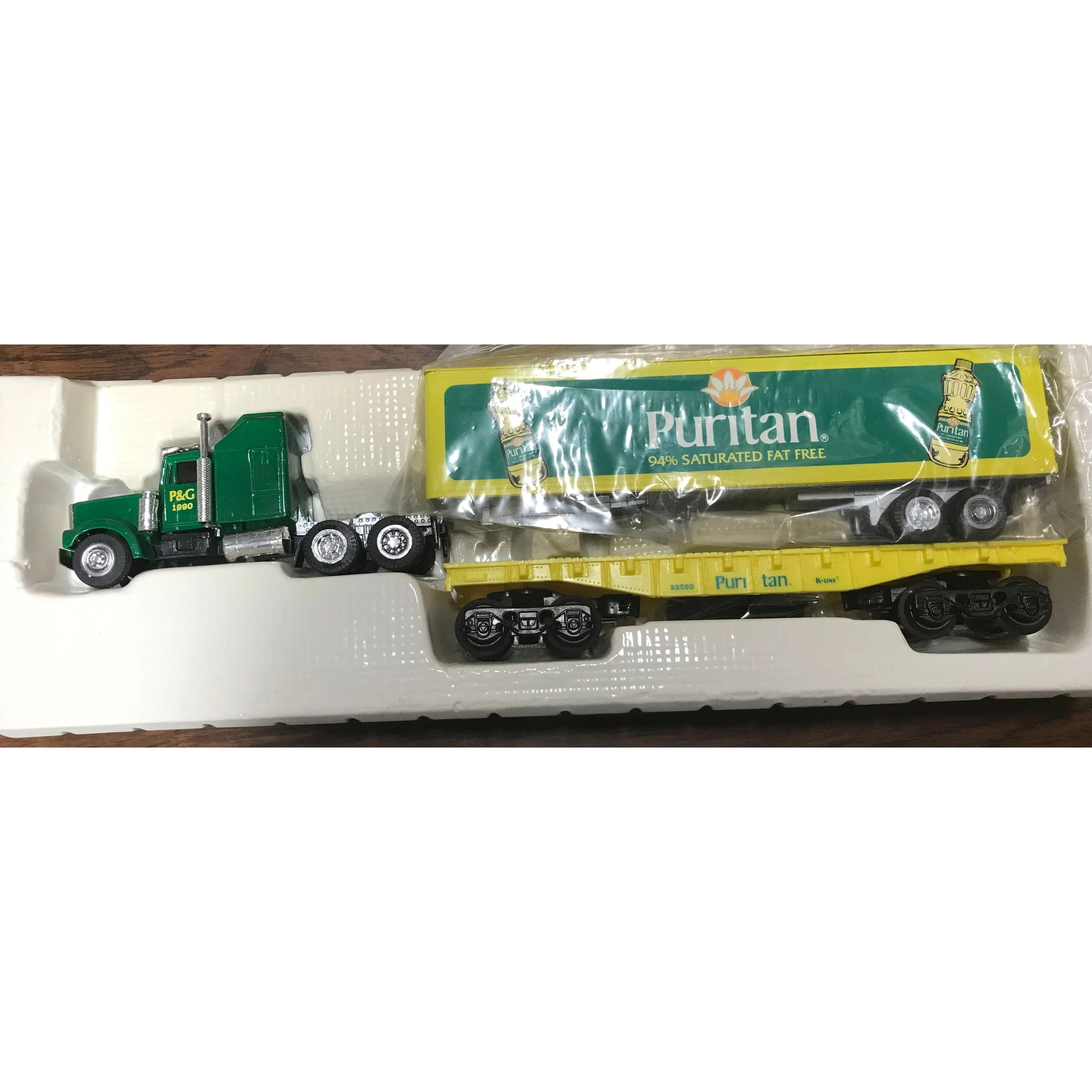 VINTAGE NOS K-LINE O Gauge Heavy Hauler Puritan Tractor Trailer On Flatcar 22050 — photo 3