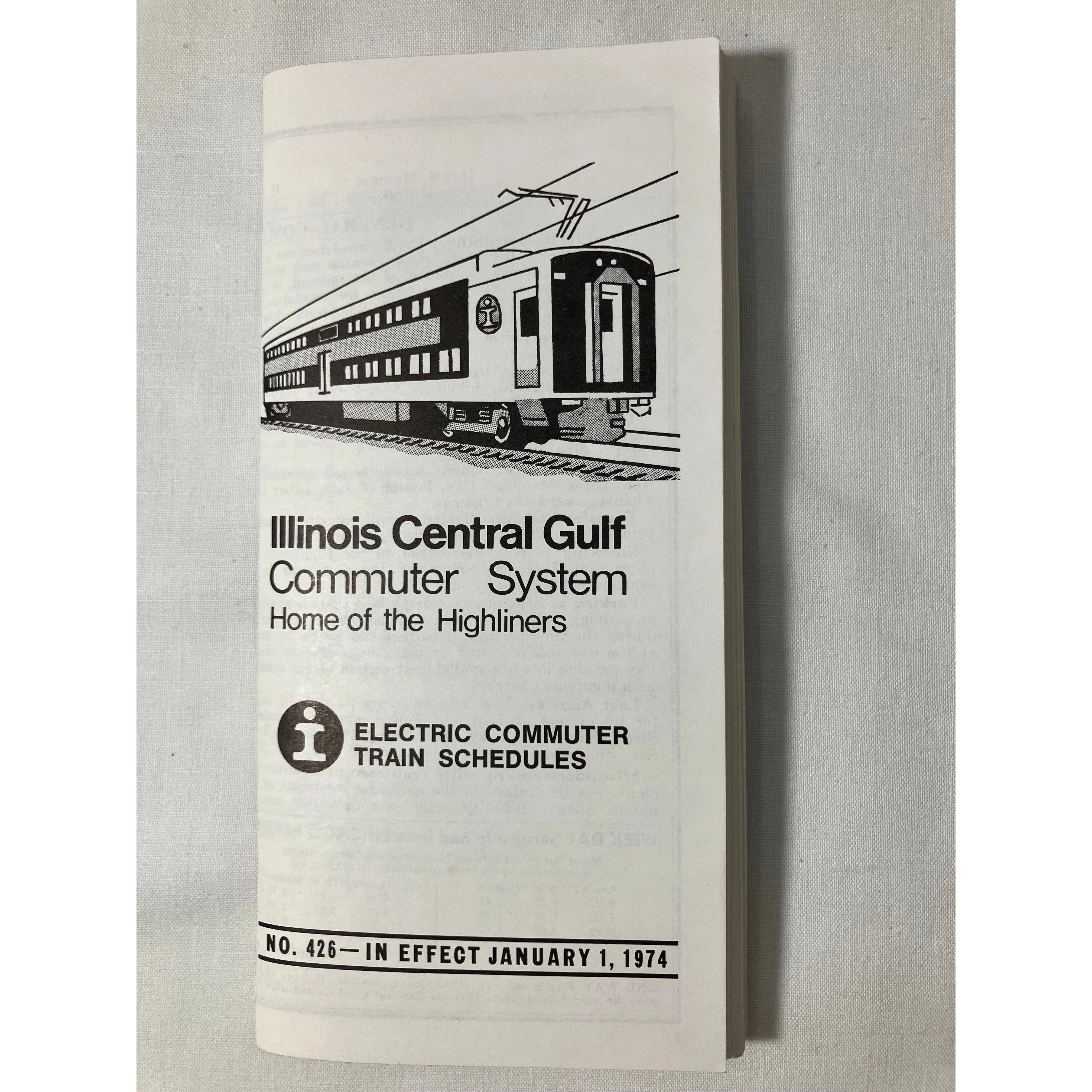Illinois Central Gulf Electric Commuter Train Schedules effective 1/1/1974