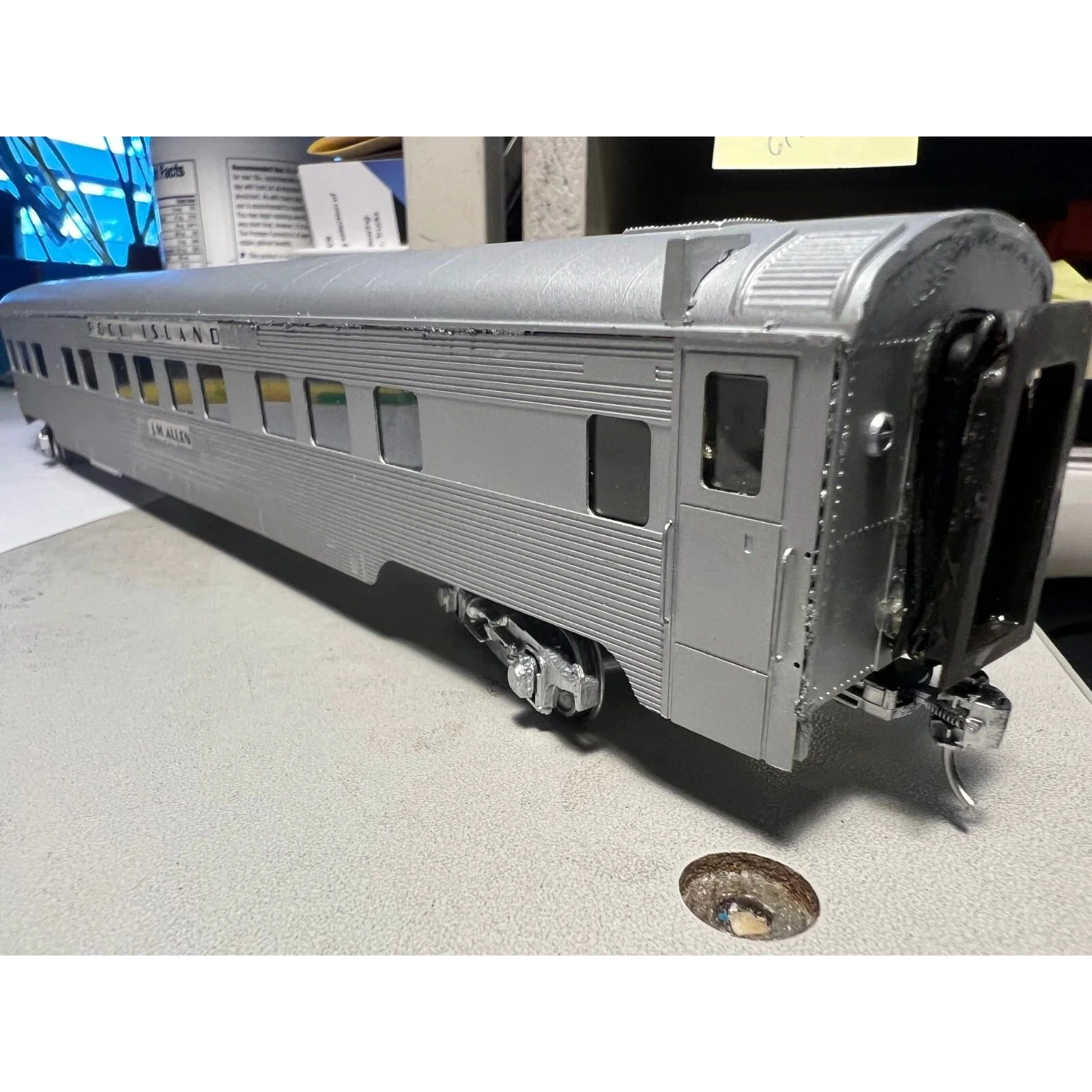 BRASS ROCK ISLAND OBSERVATION CAR L.M. ALLEN CUSTOM DETAILED — photo 5