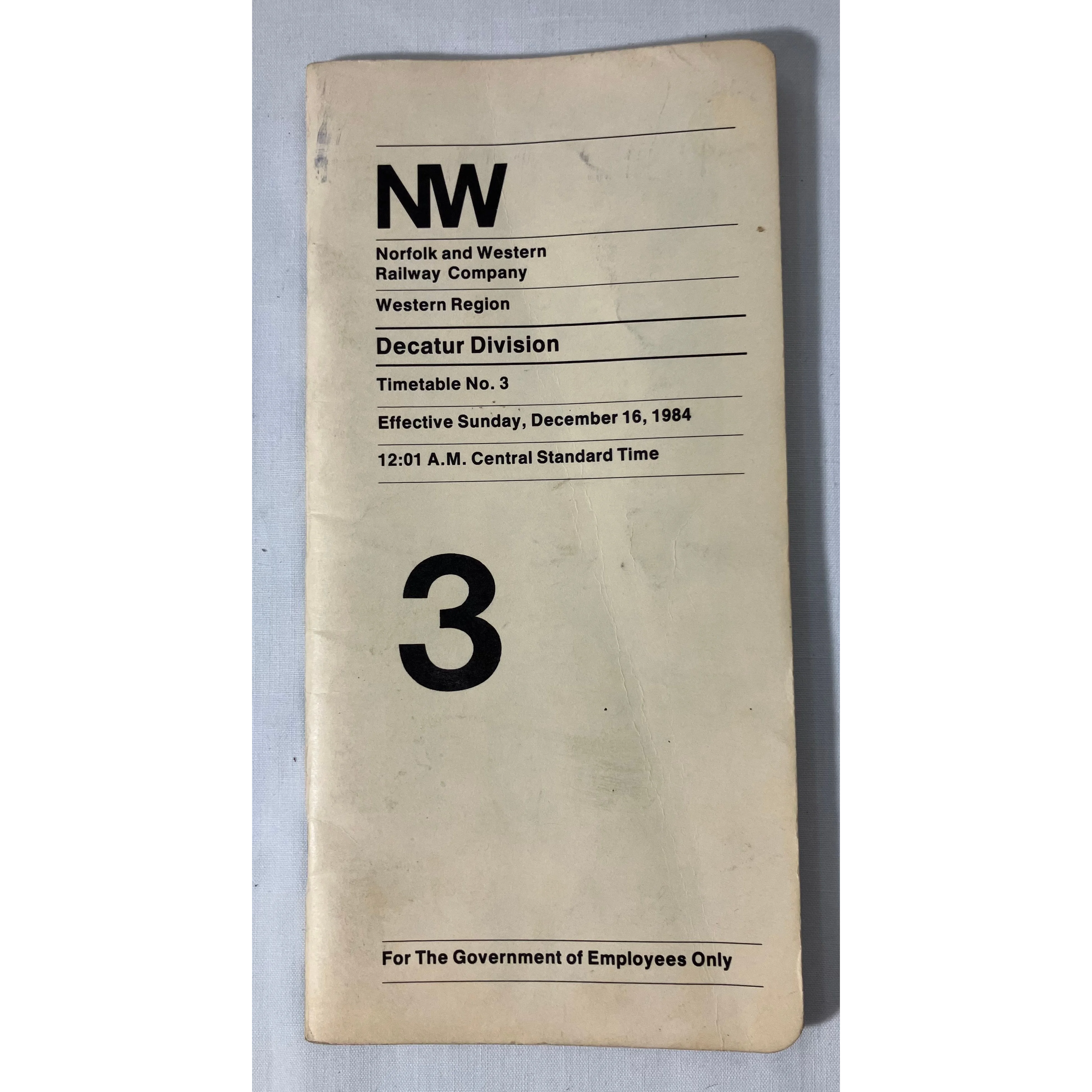 N&W Western Region Decatur Division Employees Timetable 12/16/1984