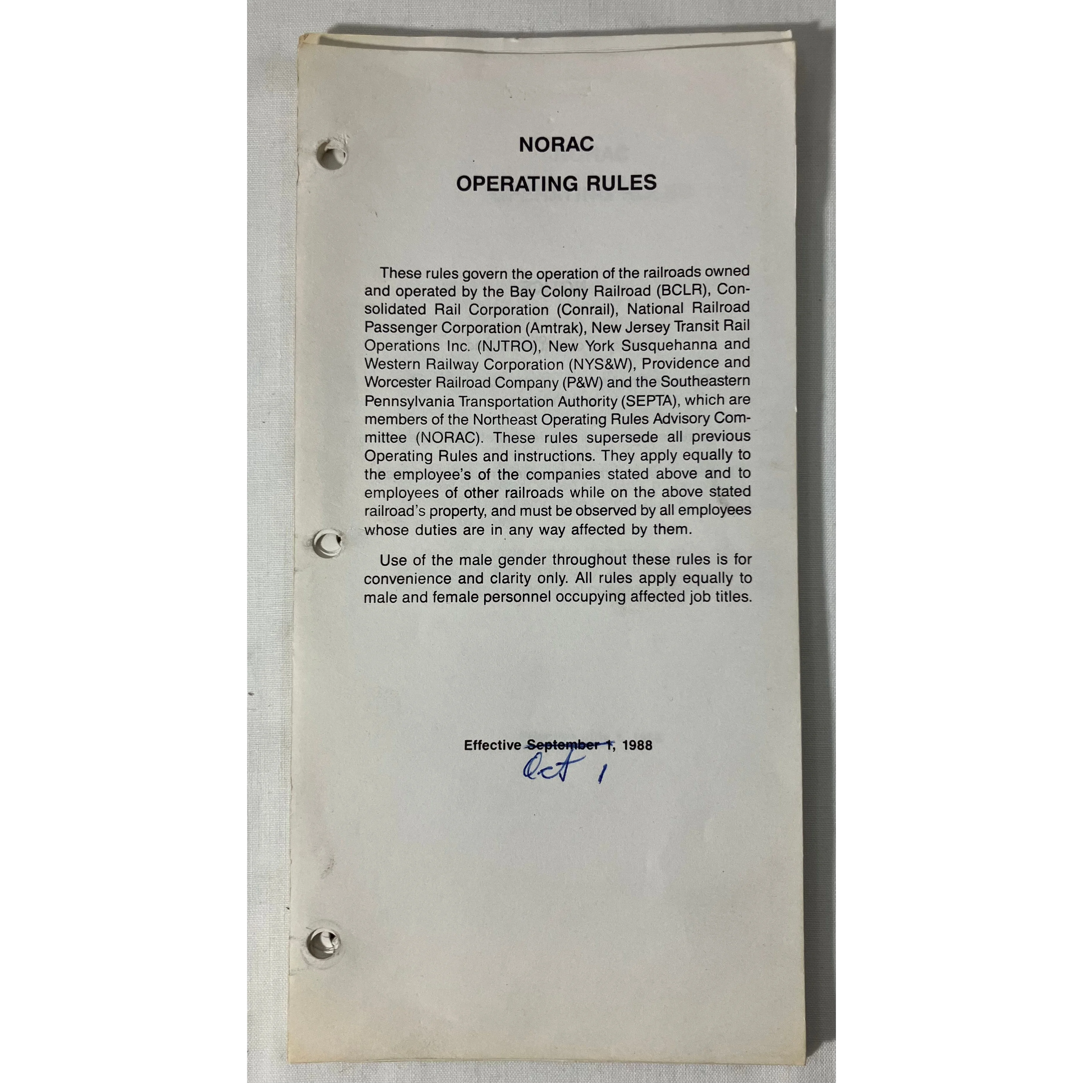 NORAC Operating Rules 7/1/1988