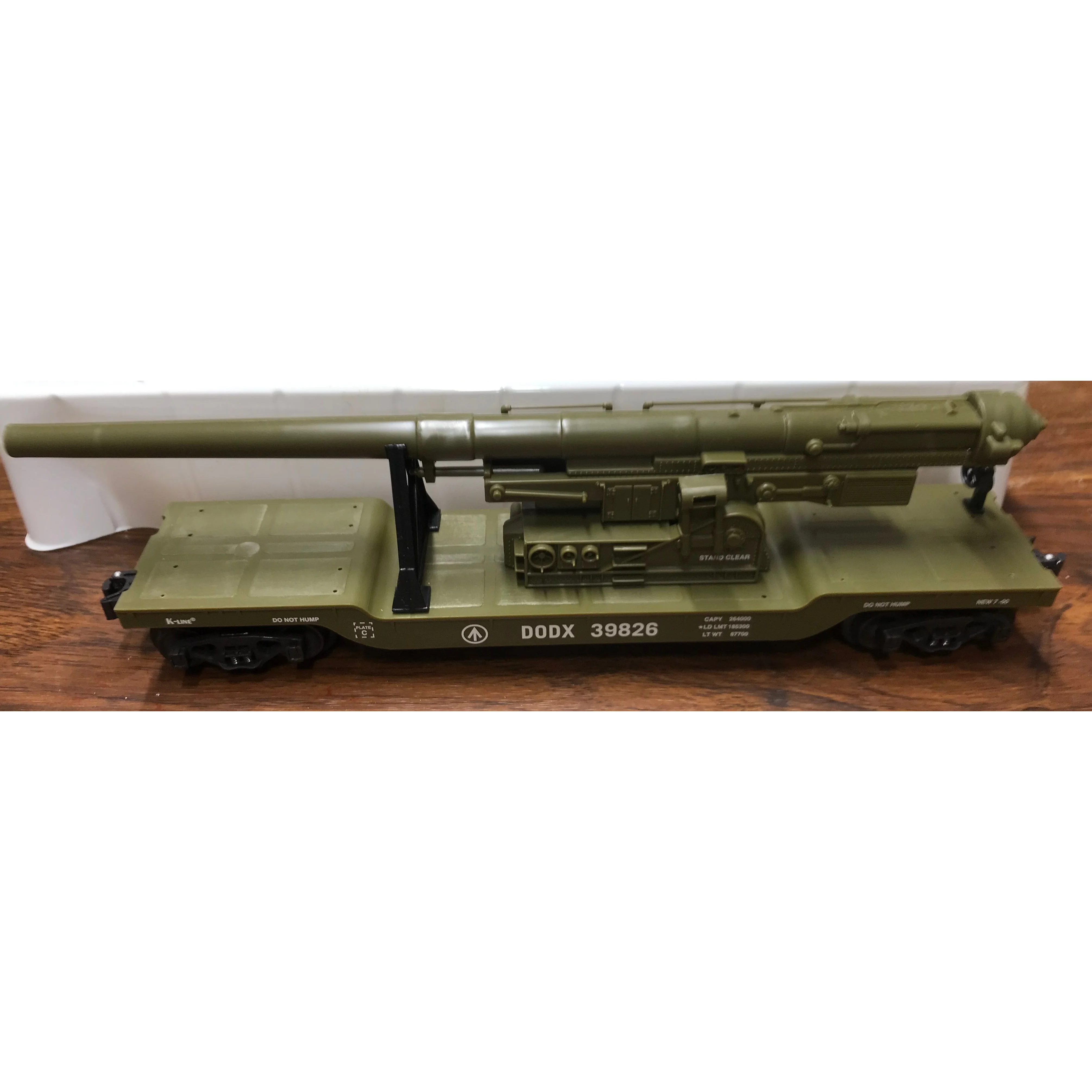 K-Line K662-8011 O Gauge DODX Depressed Center Flatcar w/Cannon EX/Box - Image 3