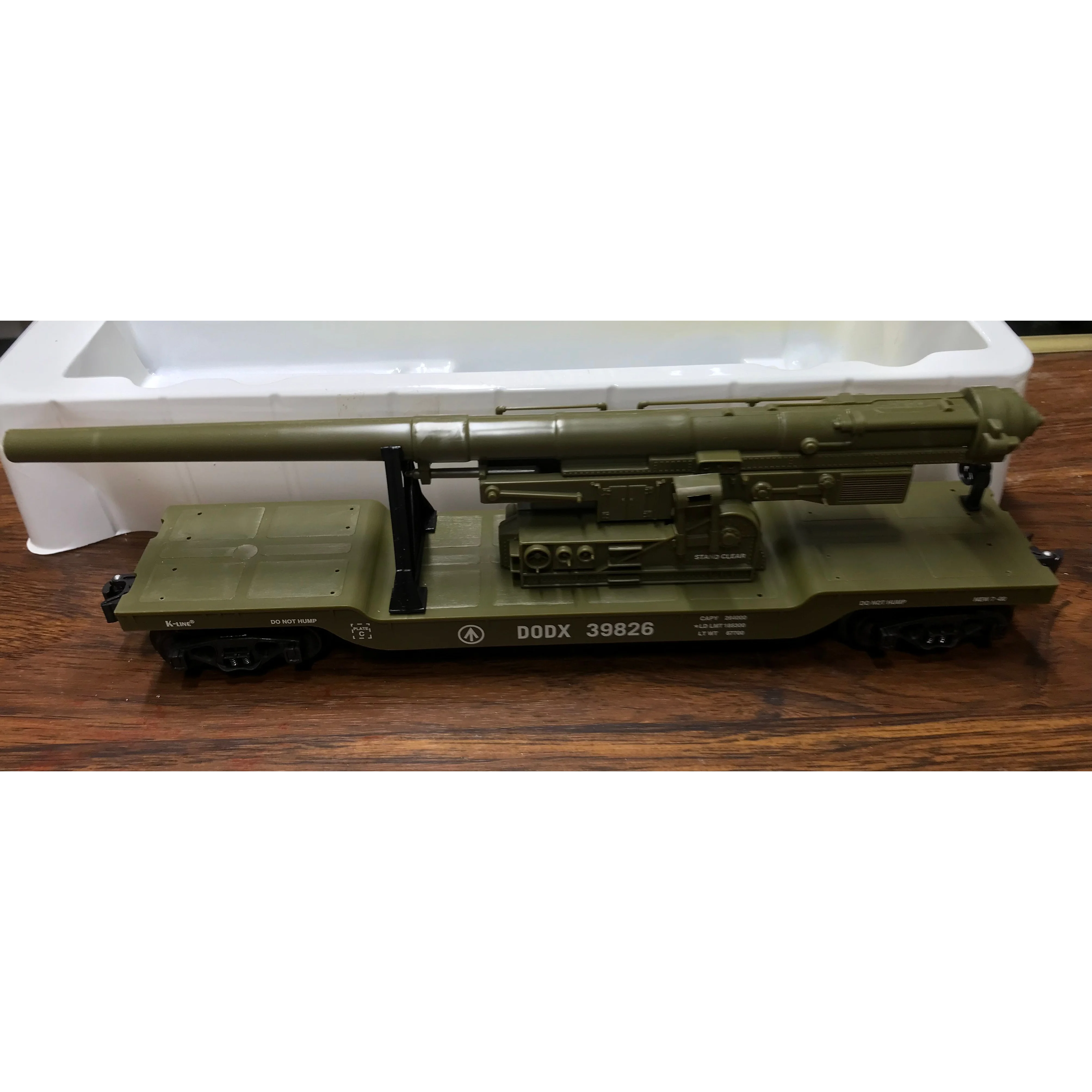 K-Line K662-8011 O Gauge DODX Depressed Center Flatcar w/Cannon EX/Box - Image 4