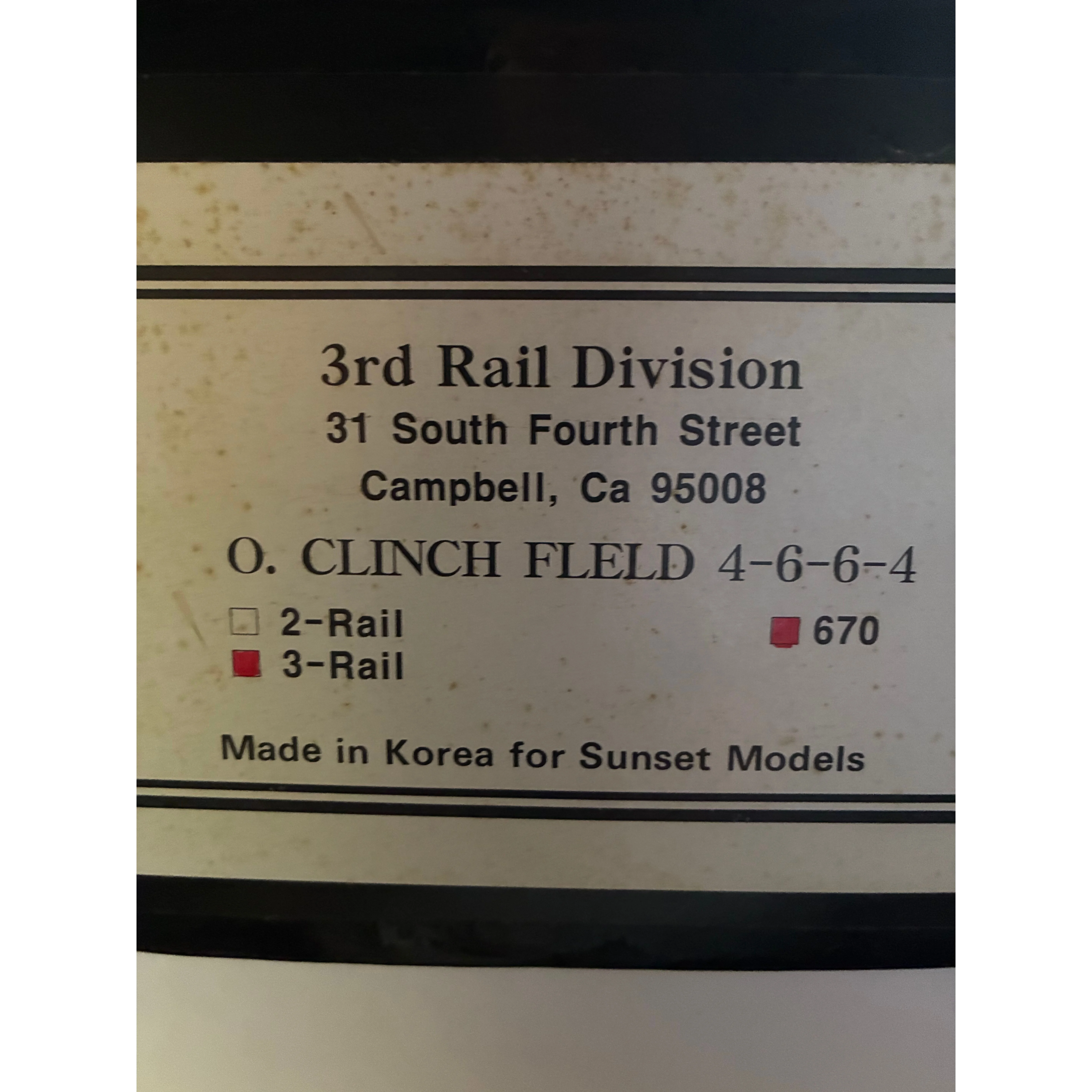 3 Rd rail Clinch Field 4-6-6-4 # 670