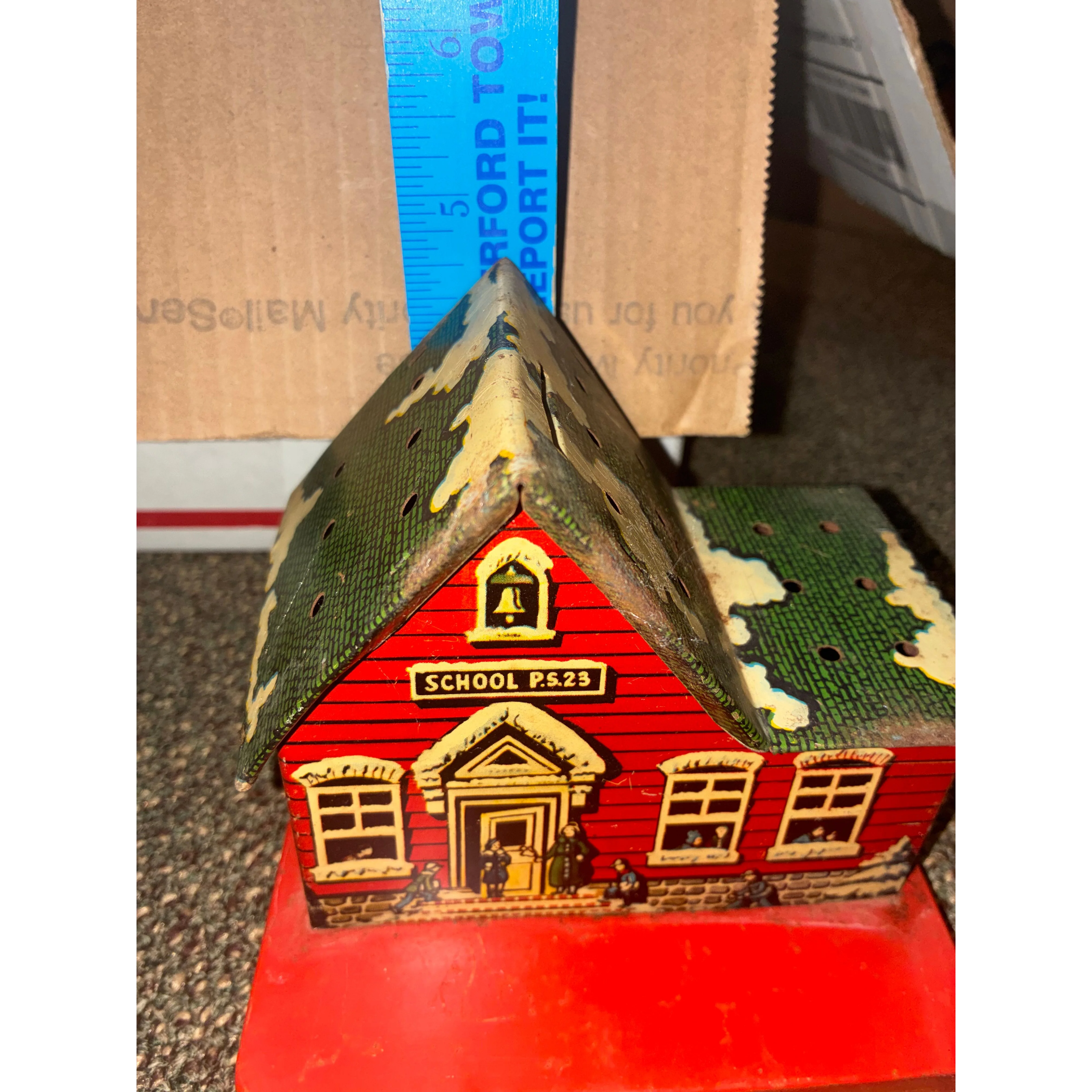 Vintage tin lithograph school house P.S. 23 Still Bank