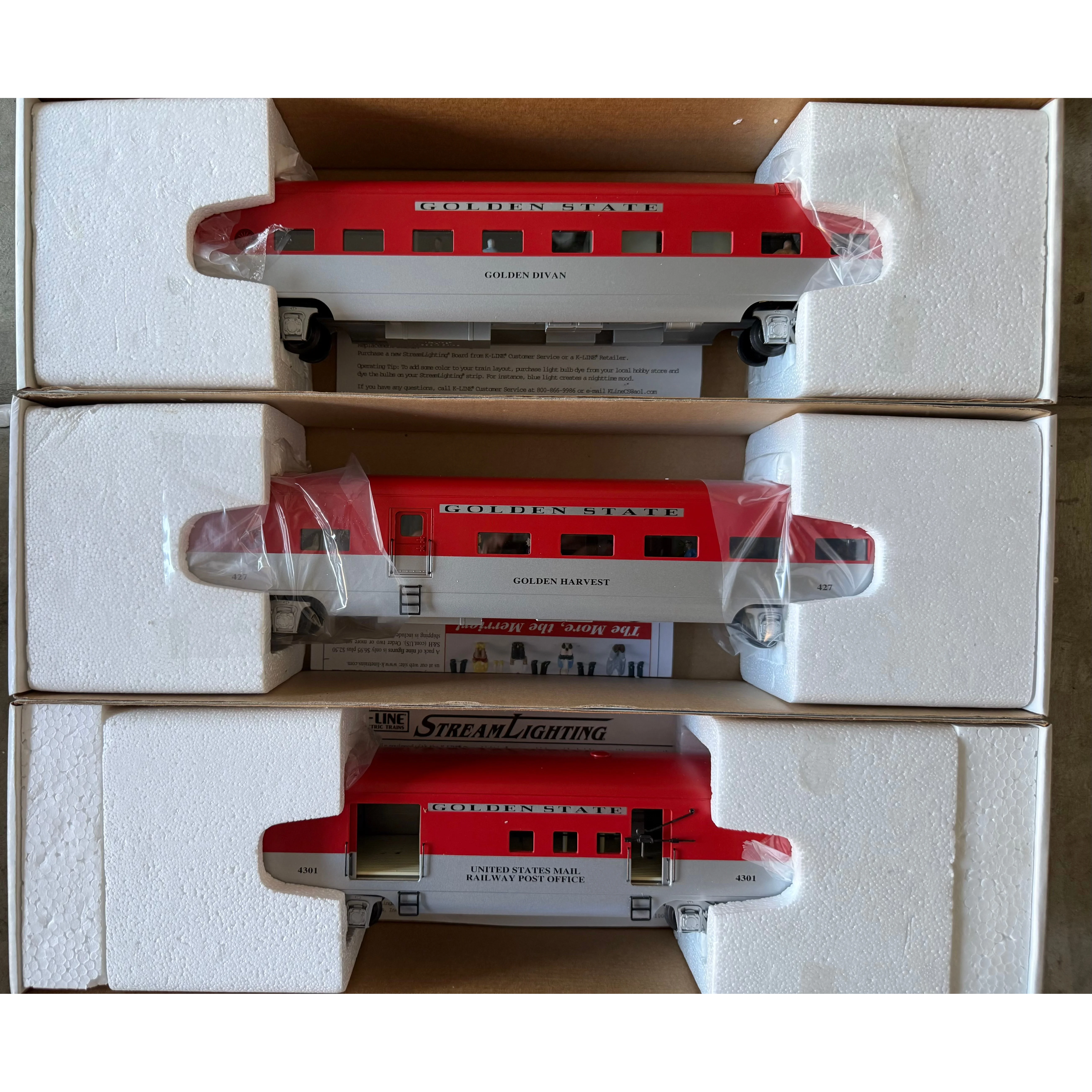 K-Line 3 rail Golden State Complete 5 Car Set (Upgraded LEDs and passengers) — photo 3
