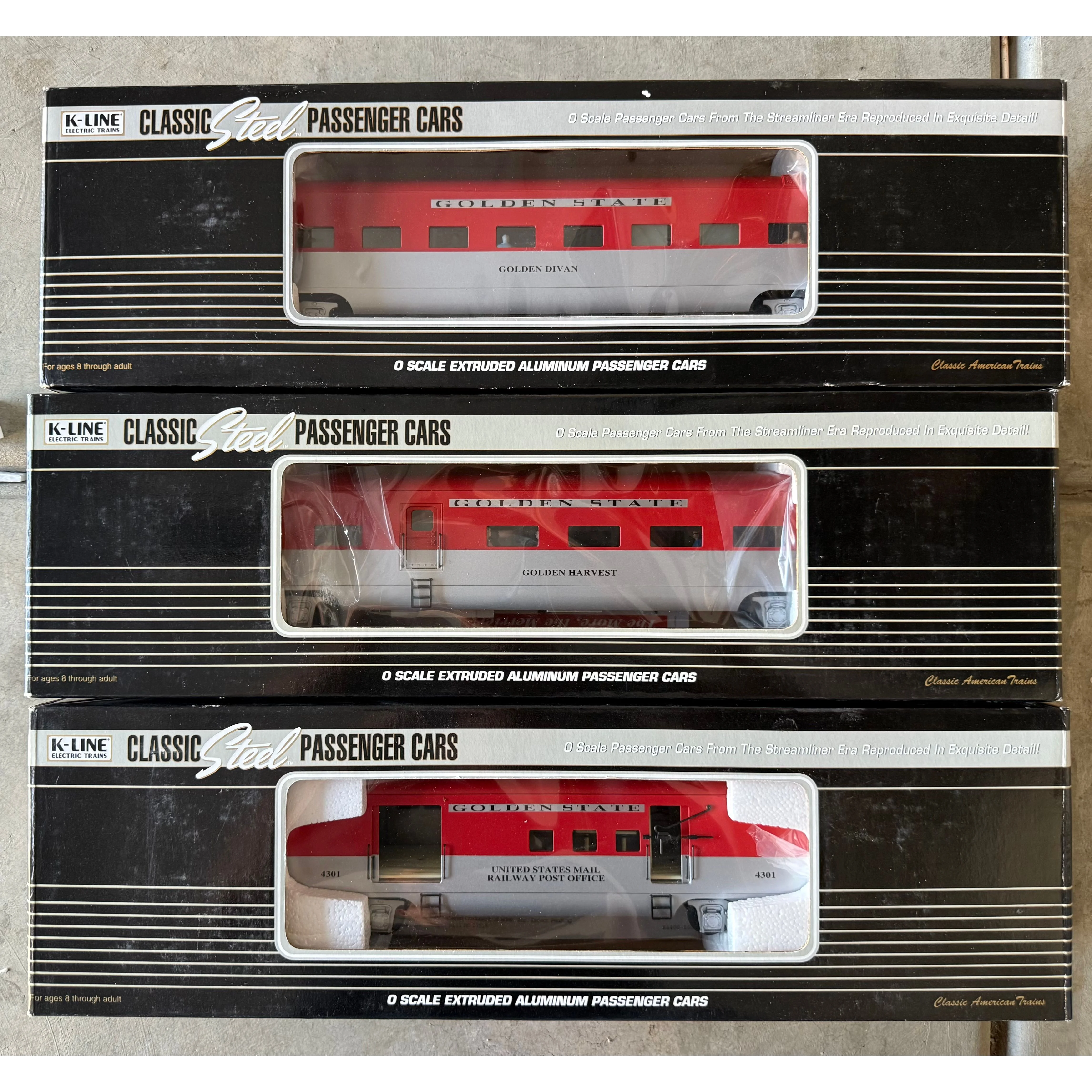 K-Line 3 rail Golden State Complete 5 Car Set (Upgraded LEDs and passengers)