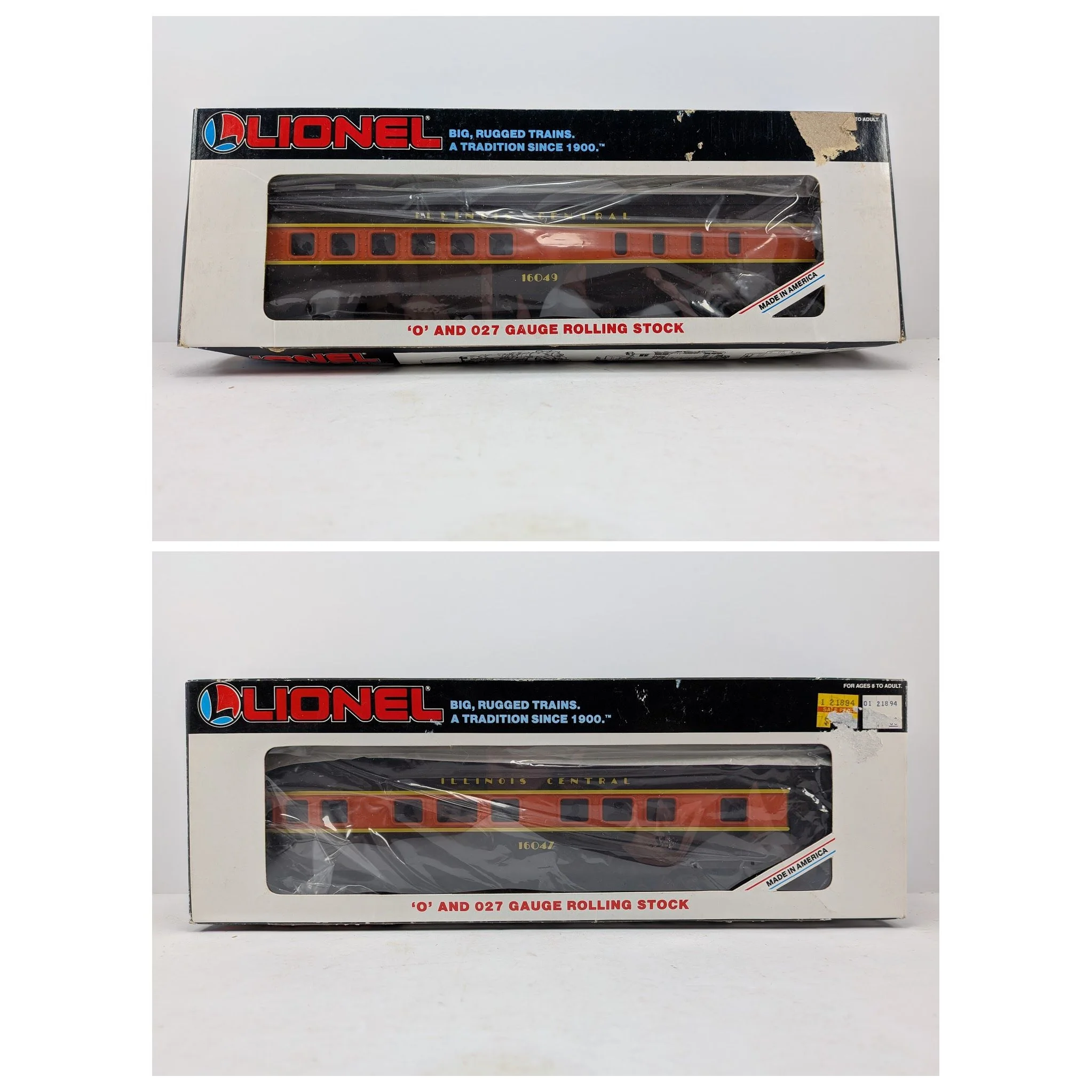 Lionel 6-16049 & 6-16047 O Gauge Illinois Central Diner car & Observation car