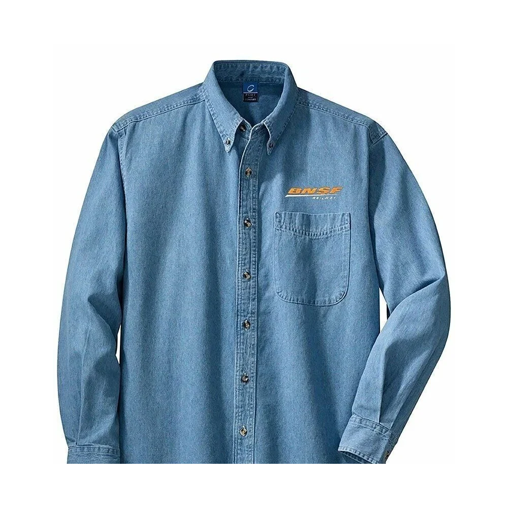 BNSF Denim shirts with front logo L.S. or S.S. Dark Denim or Light Denim