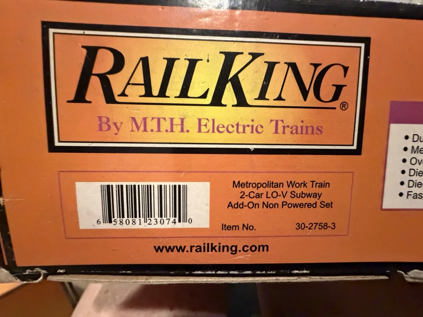 MTH 30-2758-3 Metropolitan Work Train 2-Car LO-V Non-Powered Subway Set NIB — photo 3