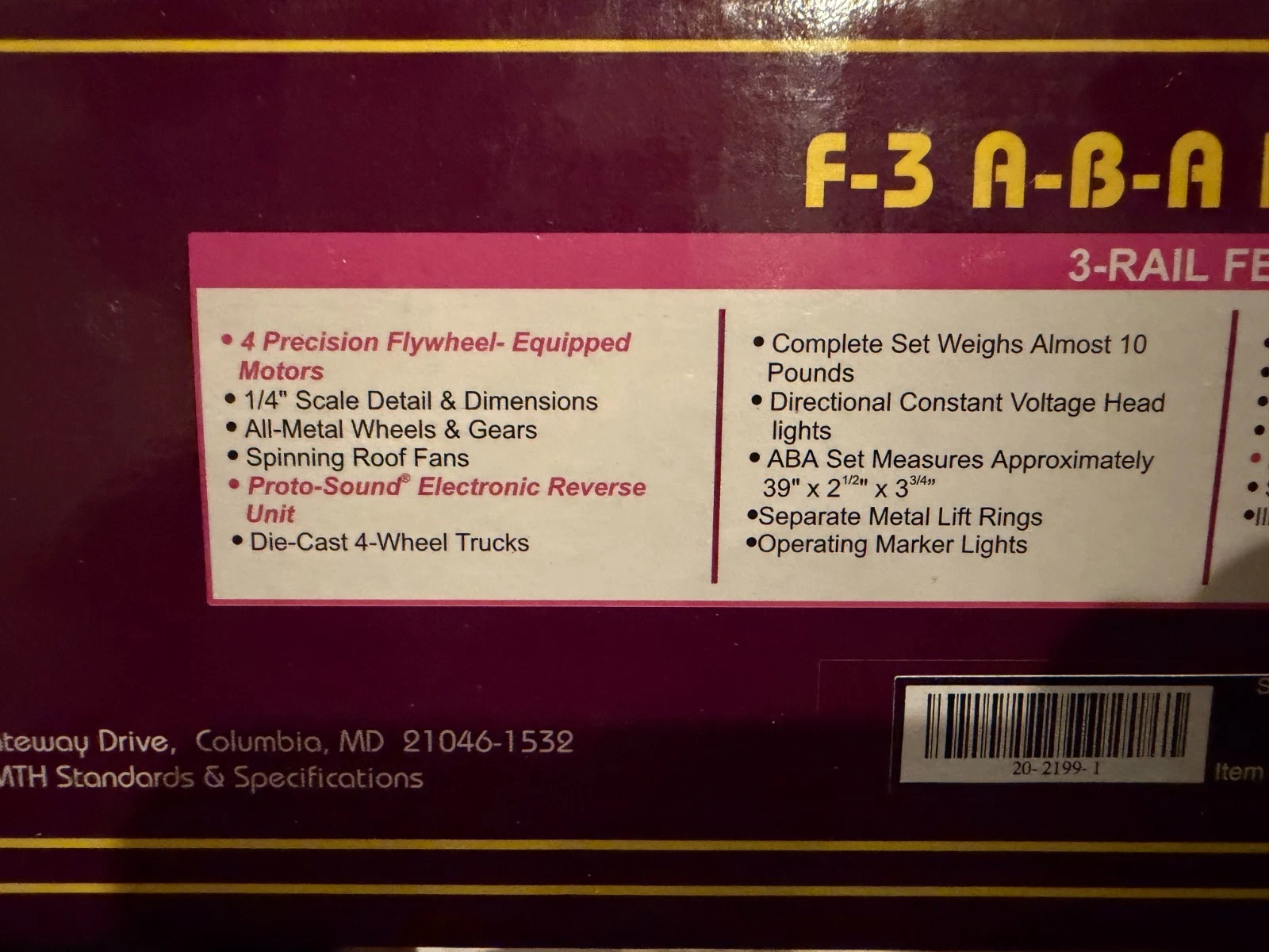 MTH 20-2199-1 Southern Pacific F-3 ABA Diesel Set LN/Box — photo 9