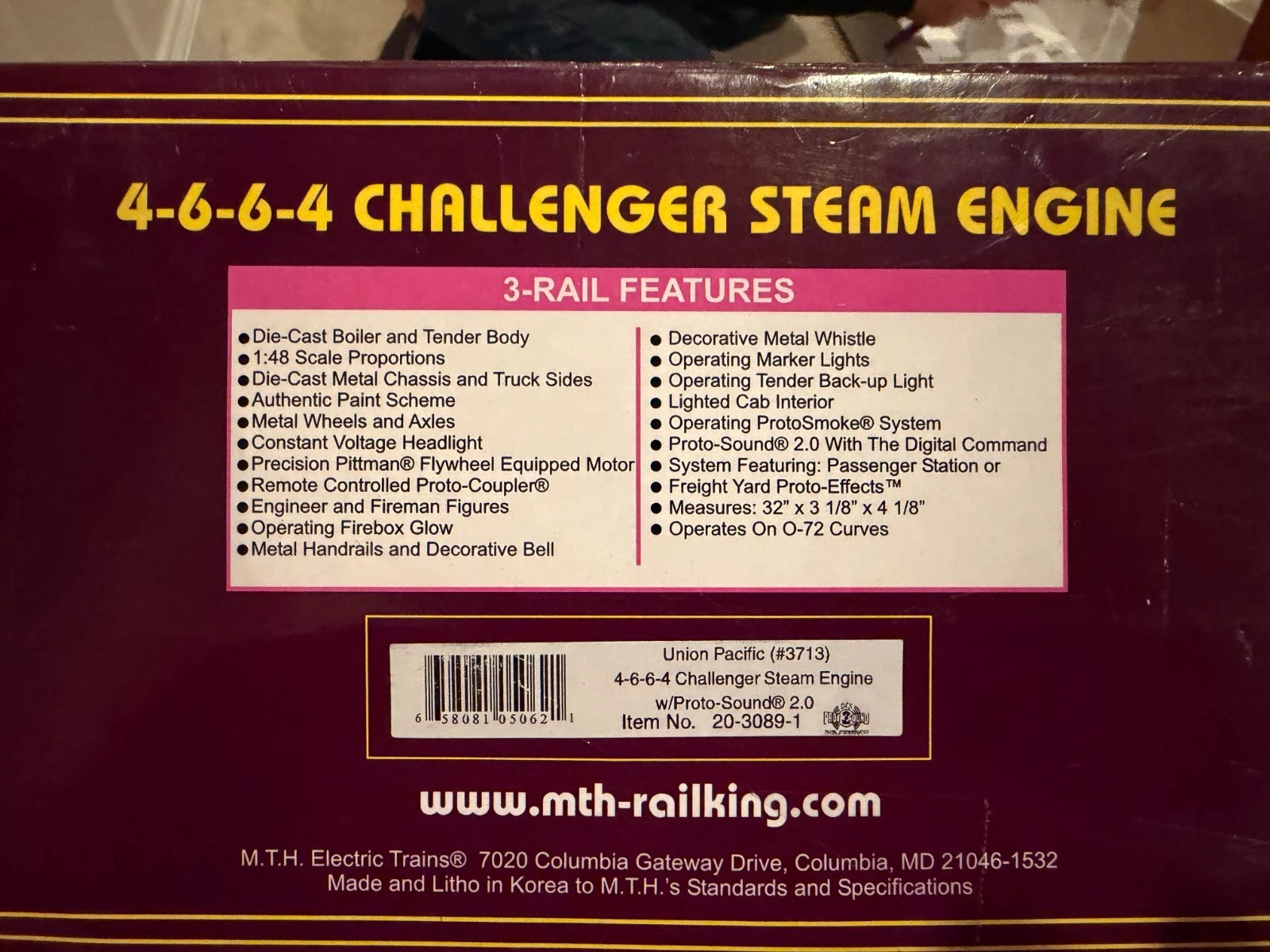 MTH 20-3089-1 Union Pacific Challenger #3713 w/ Proto 2 (Wrong Tender) — photo 2
