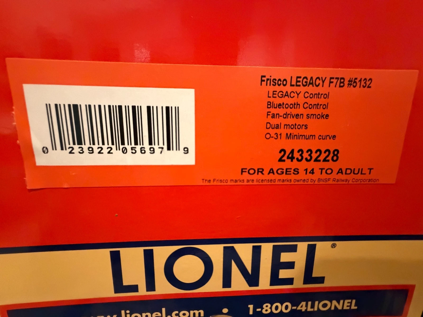 LIONEL 2433228 FRISCO LEGACY F7 POWERED B UNIT O GAUGE #5132 NIB — photo 3