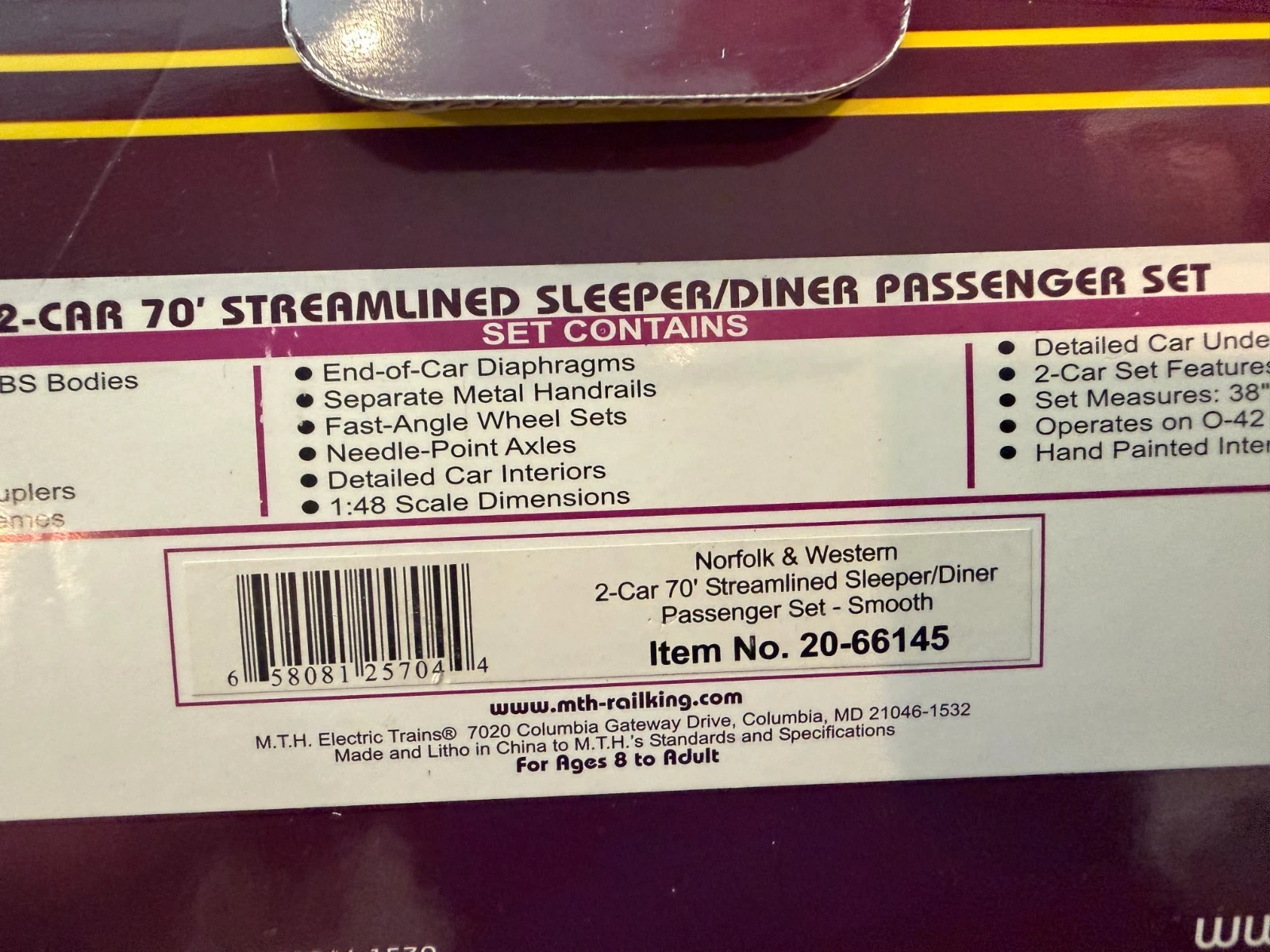 MTH 20-66145 Norfolk and Western Sleeper/Diner Streamliner 2 Pack NIB — photo 2