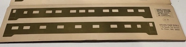 BRASS car sides PASS PS SLEEPER GN # 6-5-2 HO SCALE SET OF TWO FOR TWO CARS — photo 2