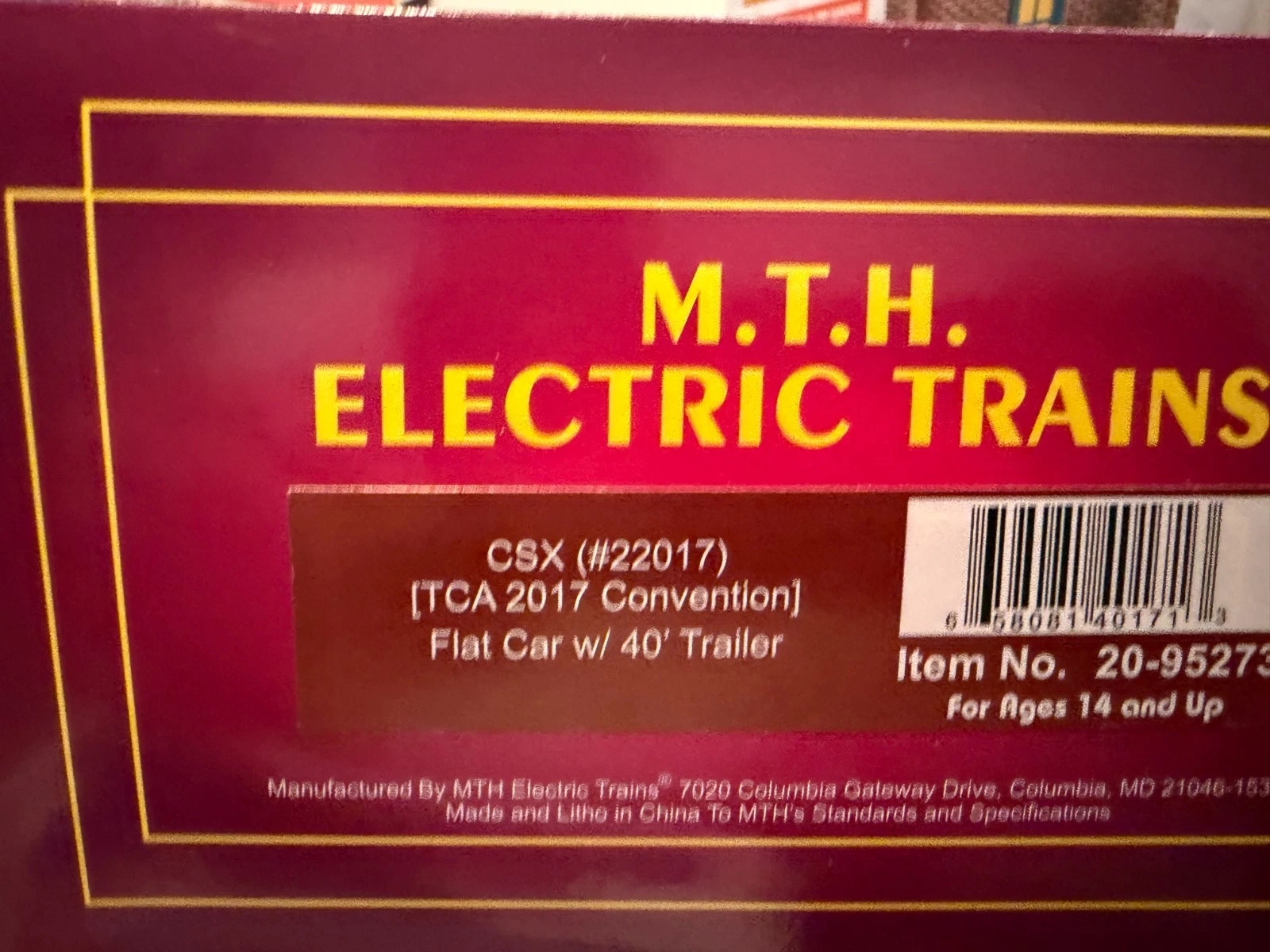 MTH 20-95273 TCA 2017 CSX flatcar w/ 40ft trailer NIB — photo 3