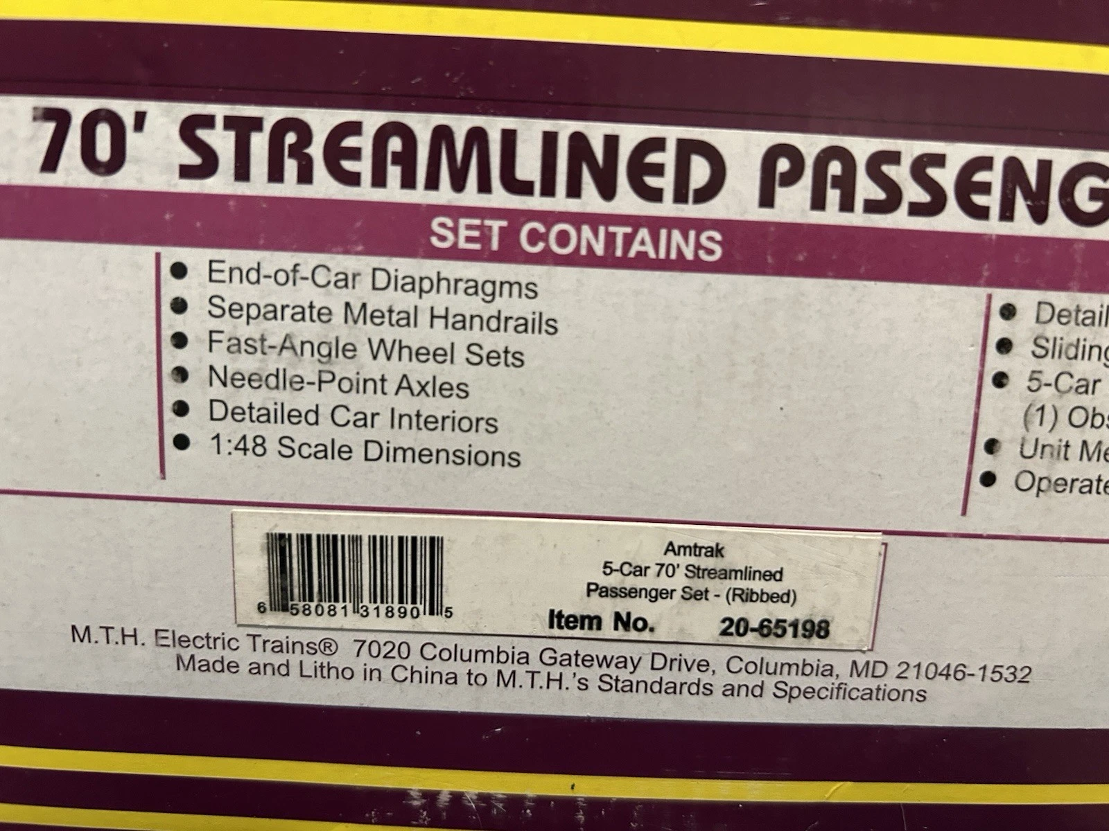MTH 20-65198 Amtrak 5-Car 70' Streamlined Passenger Set (Ribbed Sided) NIB — photo 3