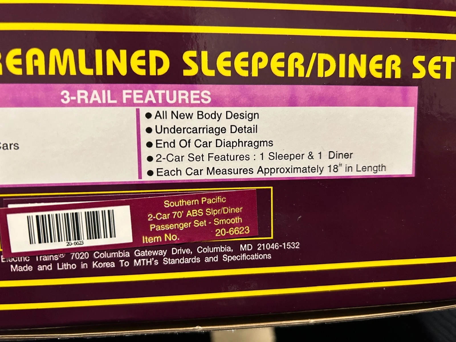 MTH 20-6623 Southern Pacific Streamliner 2 Car Sleeper/Diner Set NIB — photo 4