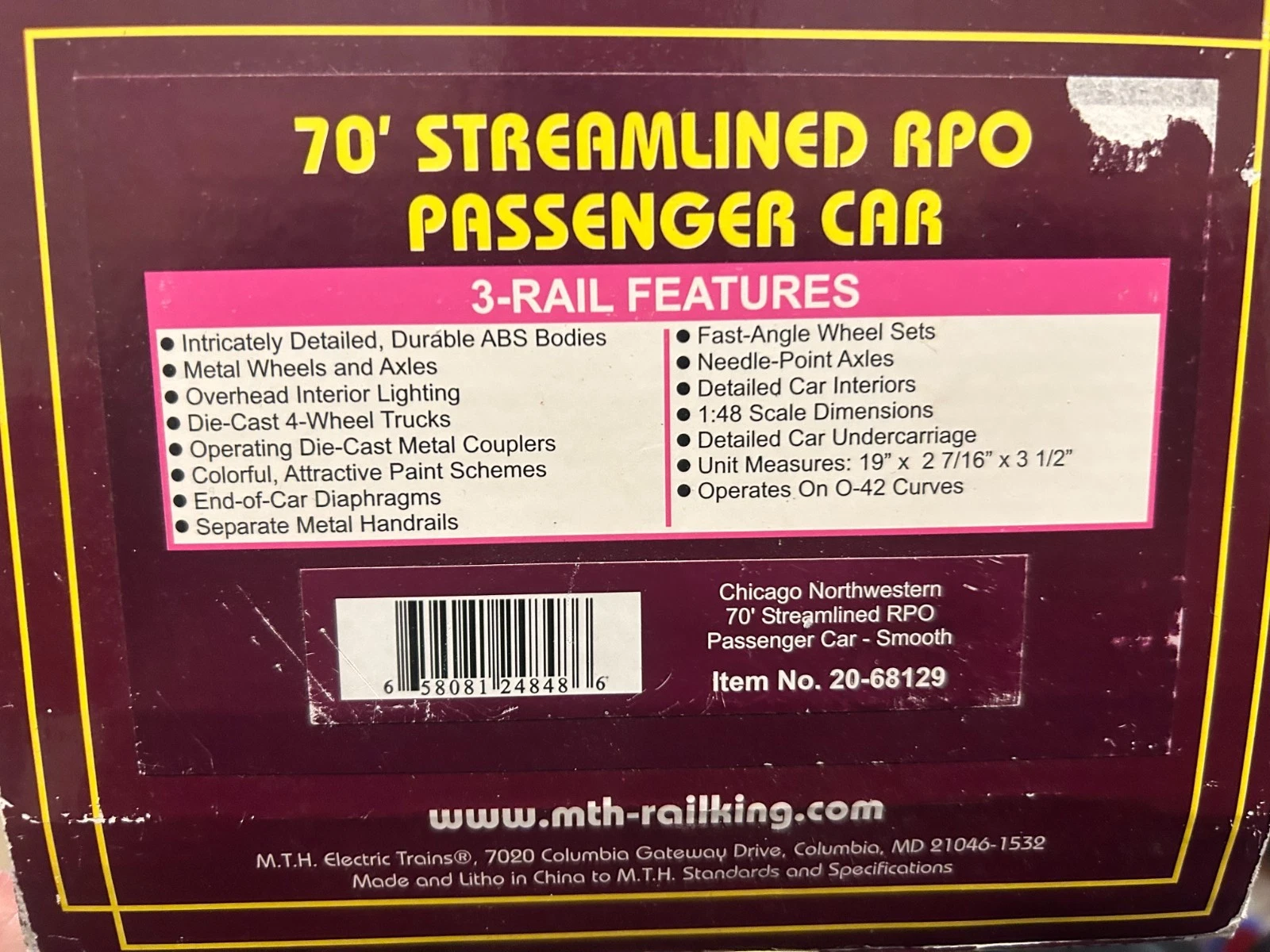 MTH Chicago and Northwestern Baggage Car LN/Wrong Box — photo 5