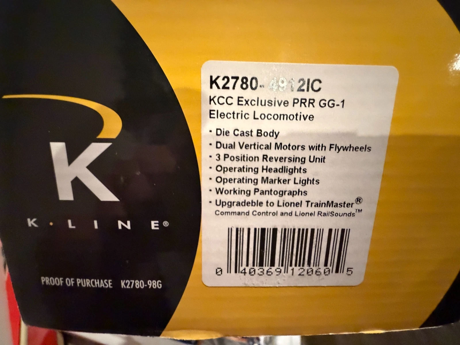 K-Line K2780-4912IC O Gauge KCC PRR GG-1 Electric Locomotive LN/BOX — photo 5