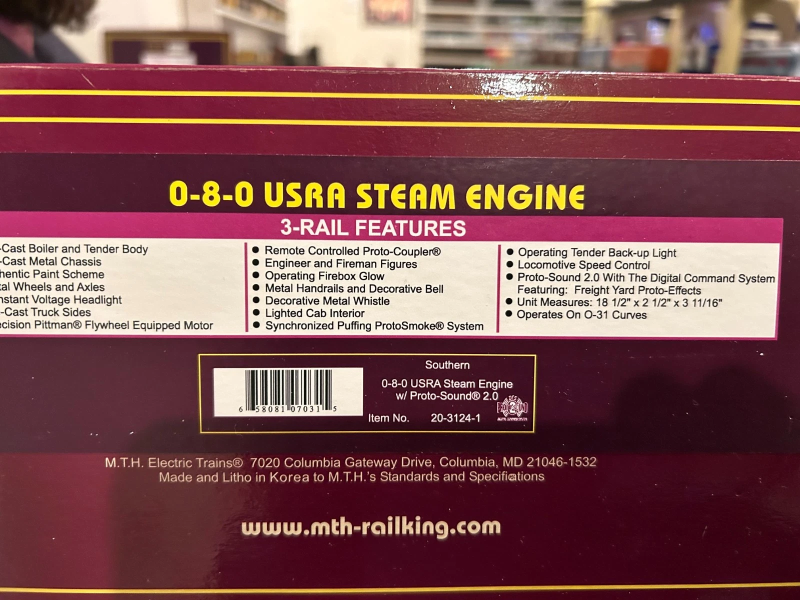 MTH 20-3124-1 Southern USRA 0-8-0 w/ Protosound 2.0 LN/Box — photo 7