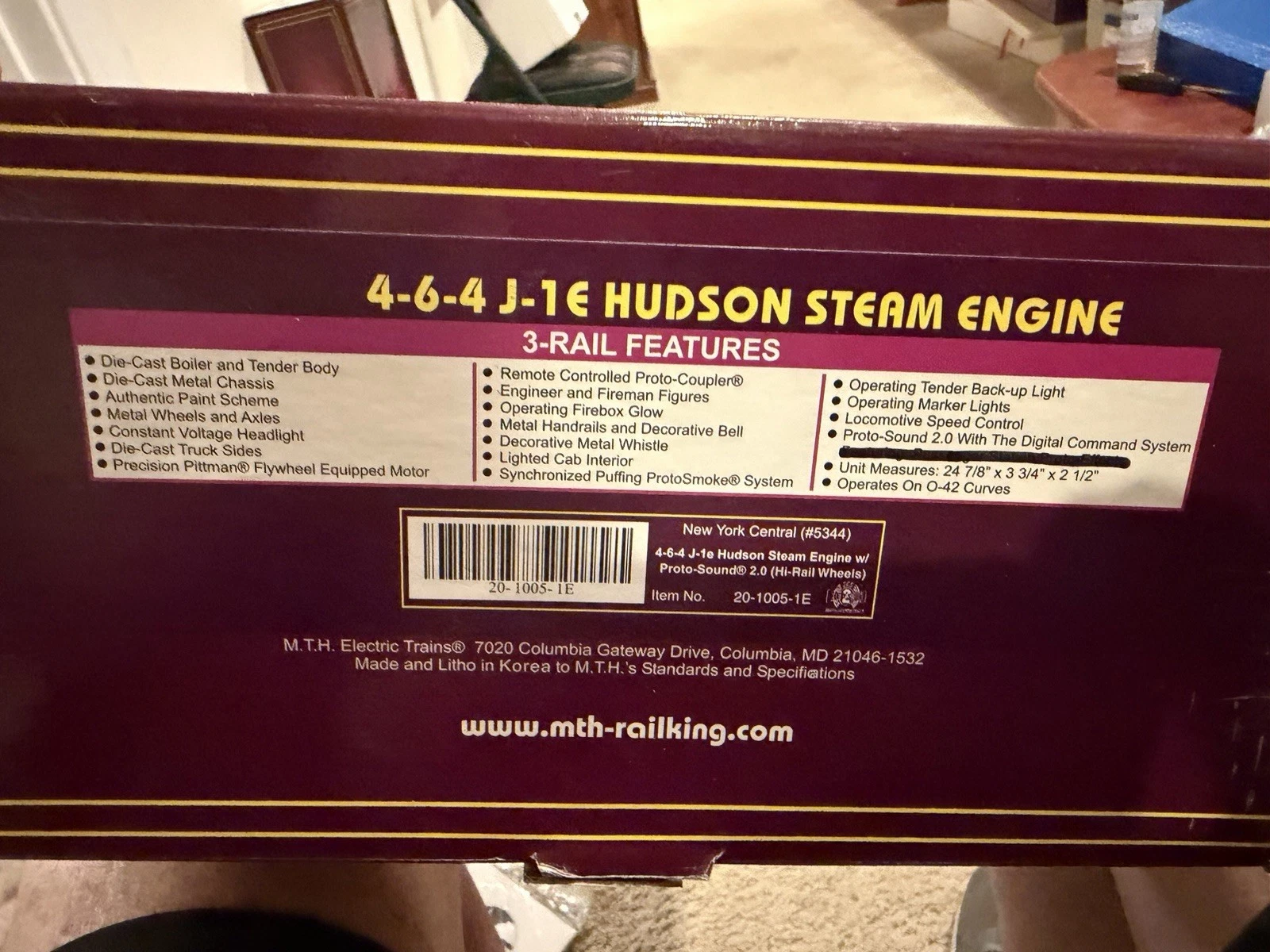 MTH 20-1005-1E NYC #5344 4-6-4 HUDSON STEAM ENG W/ P2 NIB — photo 6