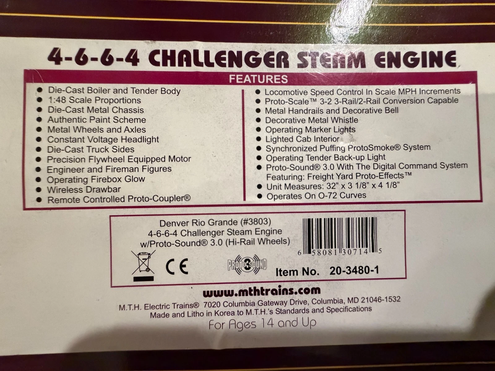 MTH 20-3480-1 Rio Grande Challenger Custom Weathered W/ Proto 2 LN/Box — photo 6