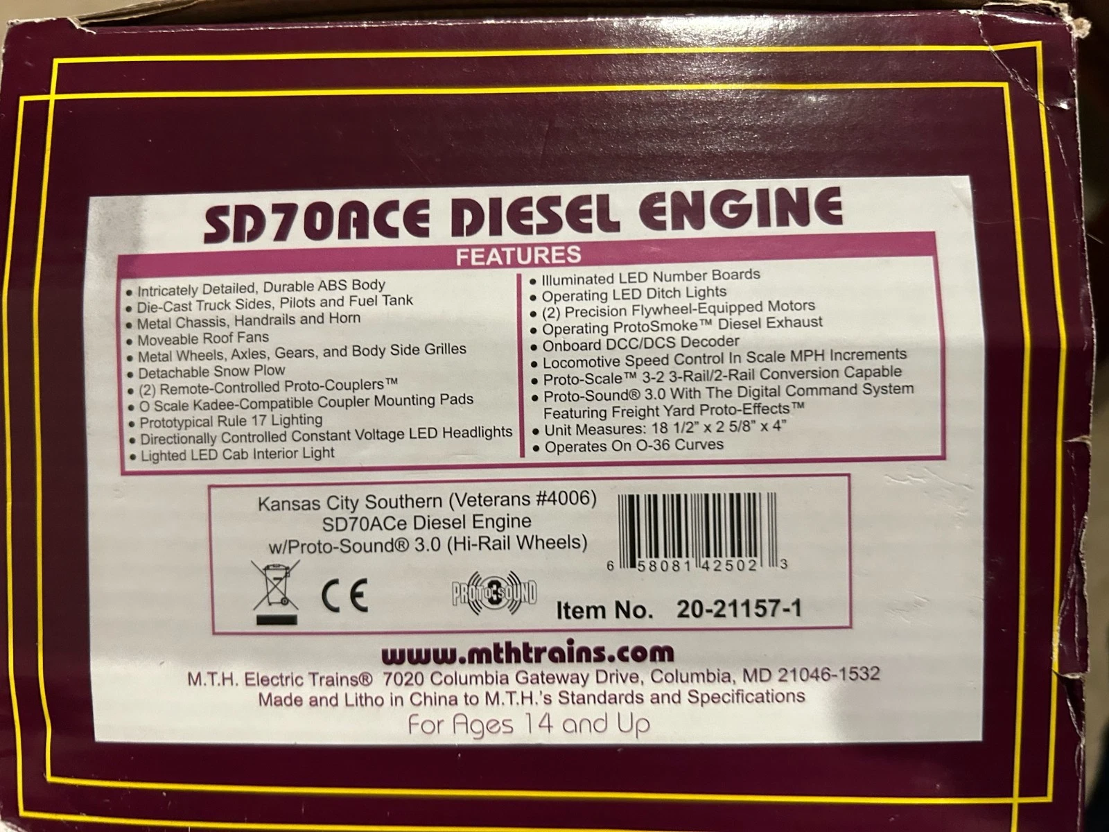 MTH 20-21157-1 Kansas City Southern Veterans SD70ACe Diesel PS 3 LN/BOX — photo 8