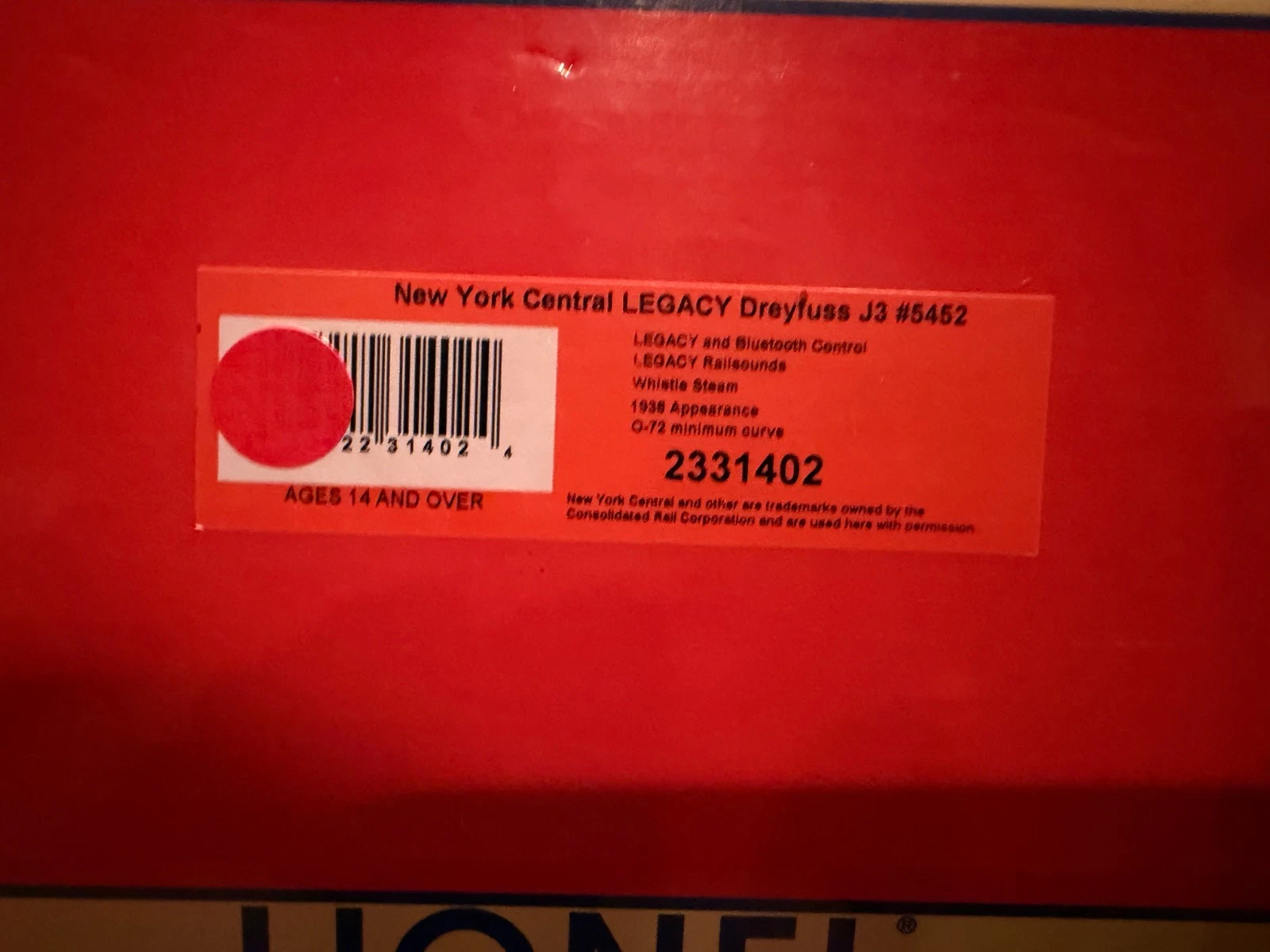 Lionel 2331402 NYC Legacy Dreyfuss J3 Hudson Steam Locomotive #5452 NIB — photo 6