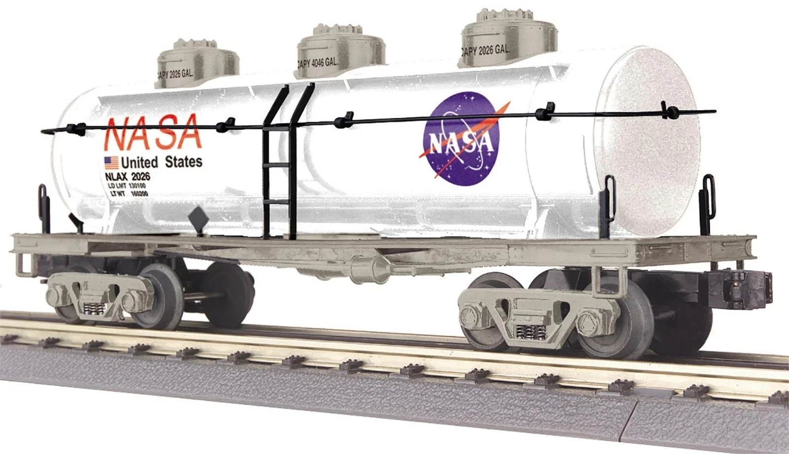 MTH 30-73660 RAILKING NASA 3-DOME TANK CAR 3 RAIL #2026 NIB