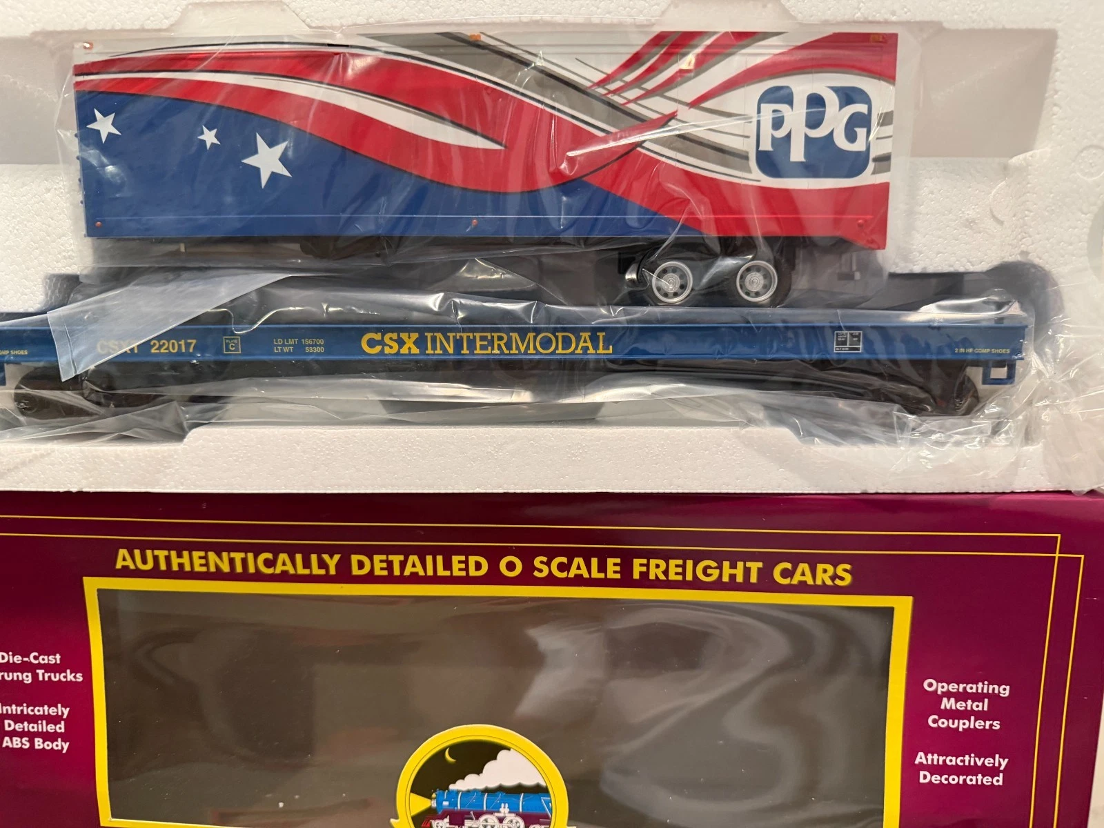 MTH 20-95273 TCA 2017 CSX flatcar w/ 40ft trailer NIB