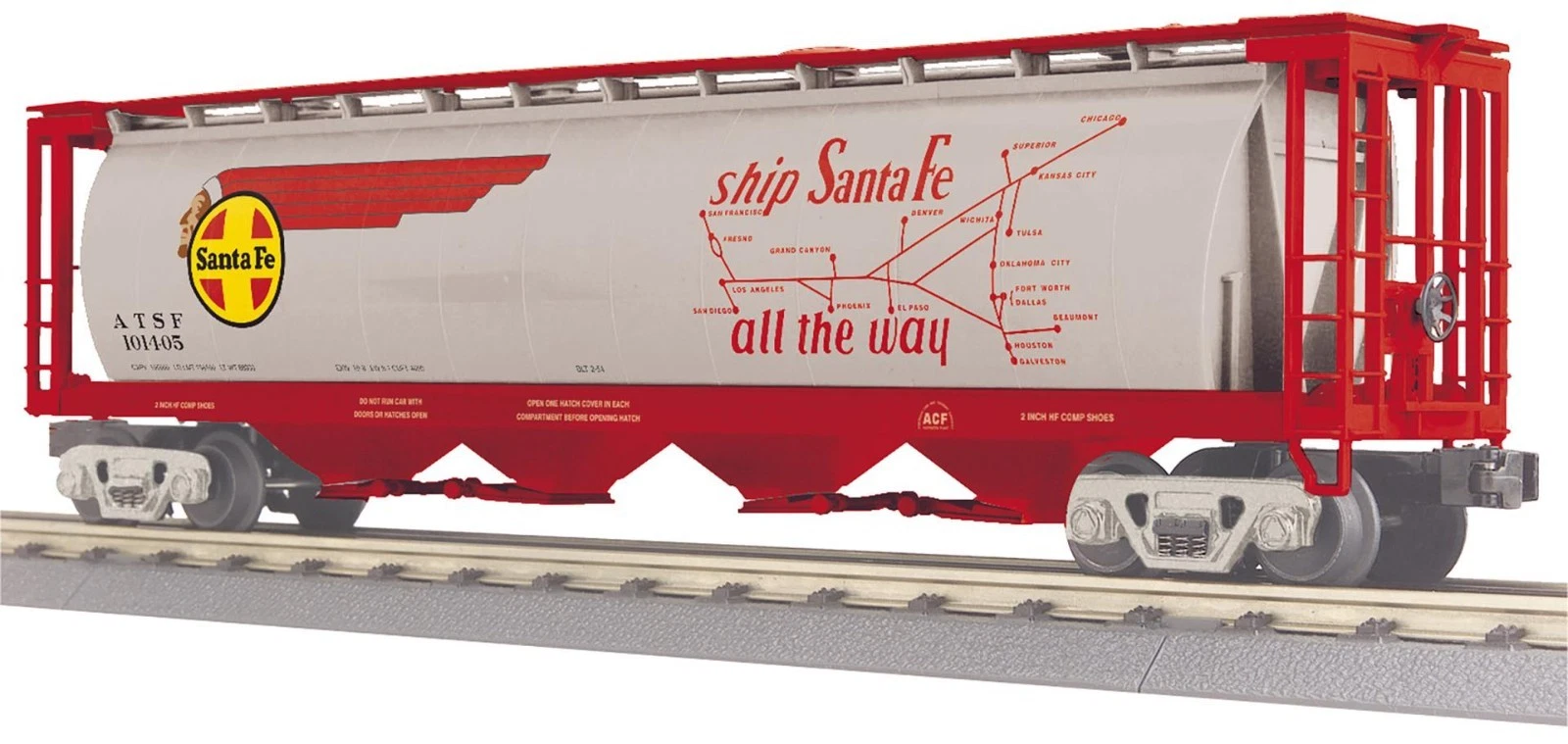 MTH 30-75746 Santa Fe Red #101405 Bay Cylindrical Hopper Map Car NIB