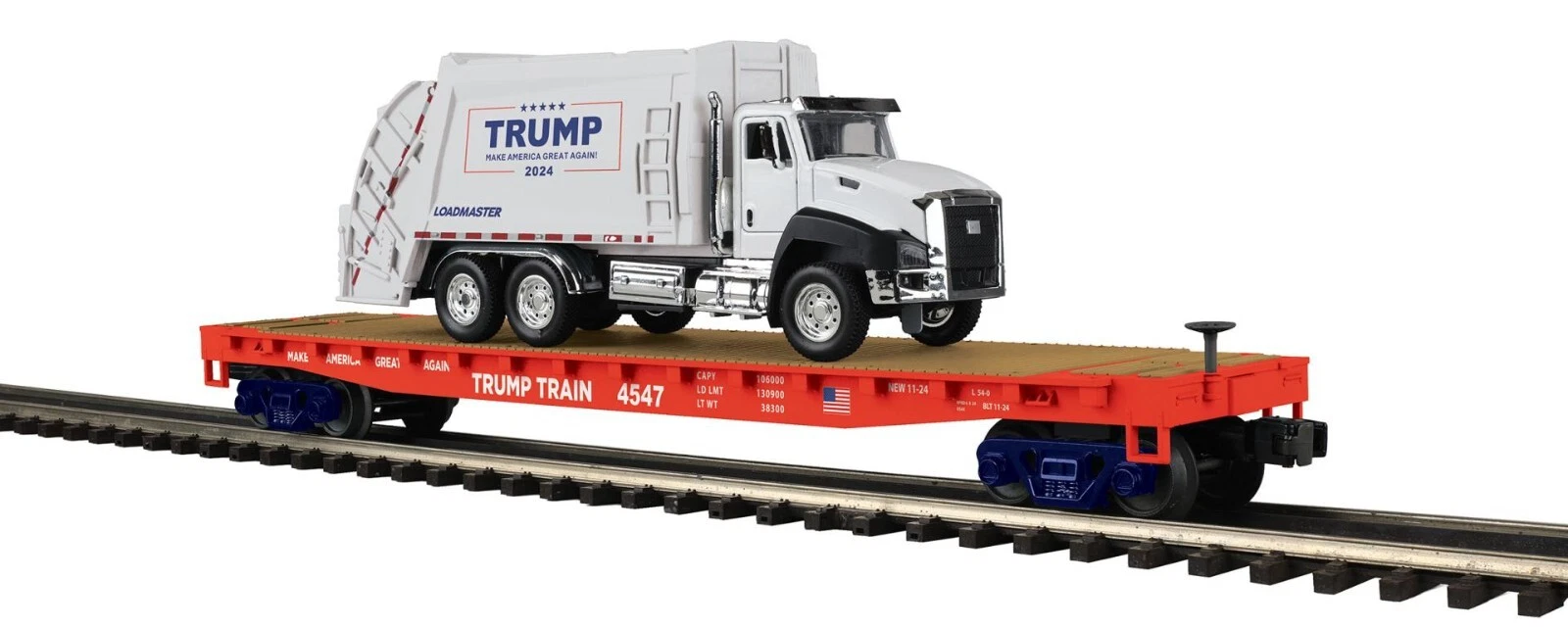 MTH 20-95796 Premier Donald Trump Flatcar with Garbage Truck NIB