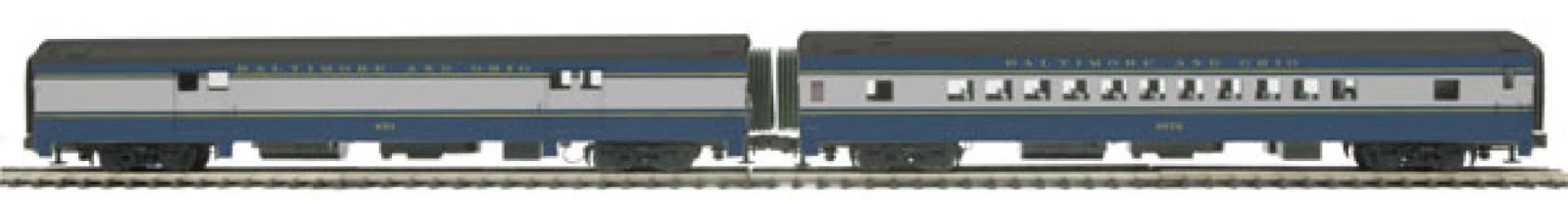 MTH 20-69097 B&O Streamliner 2 car Baggage/Coach set NIB