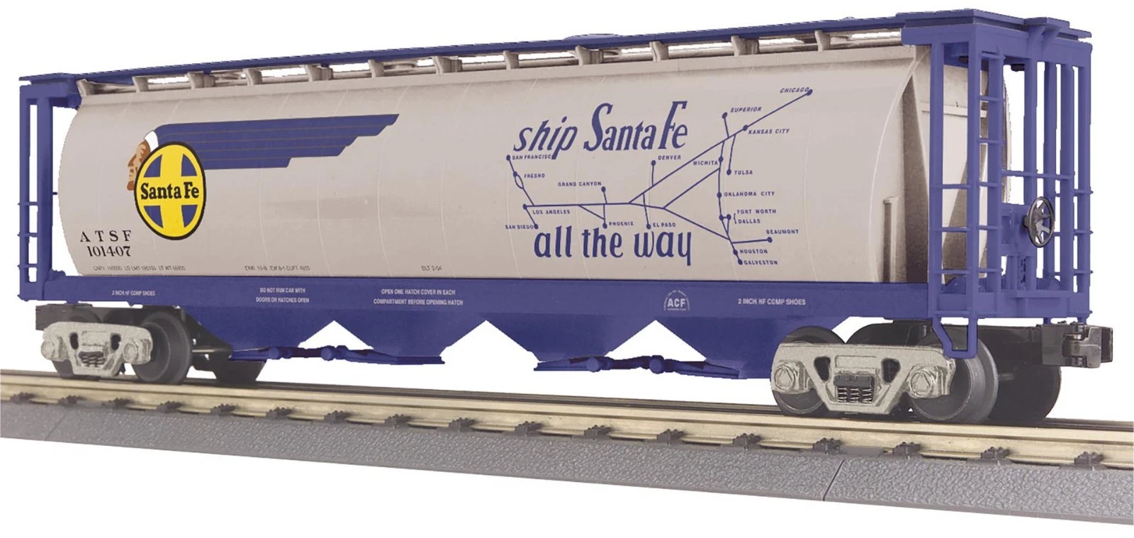MTH 30-75748 Santa Fe Bluebonnet 4 Bay Cylindrical Hopper Car NIB